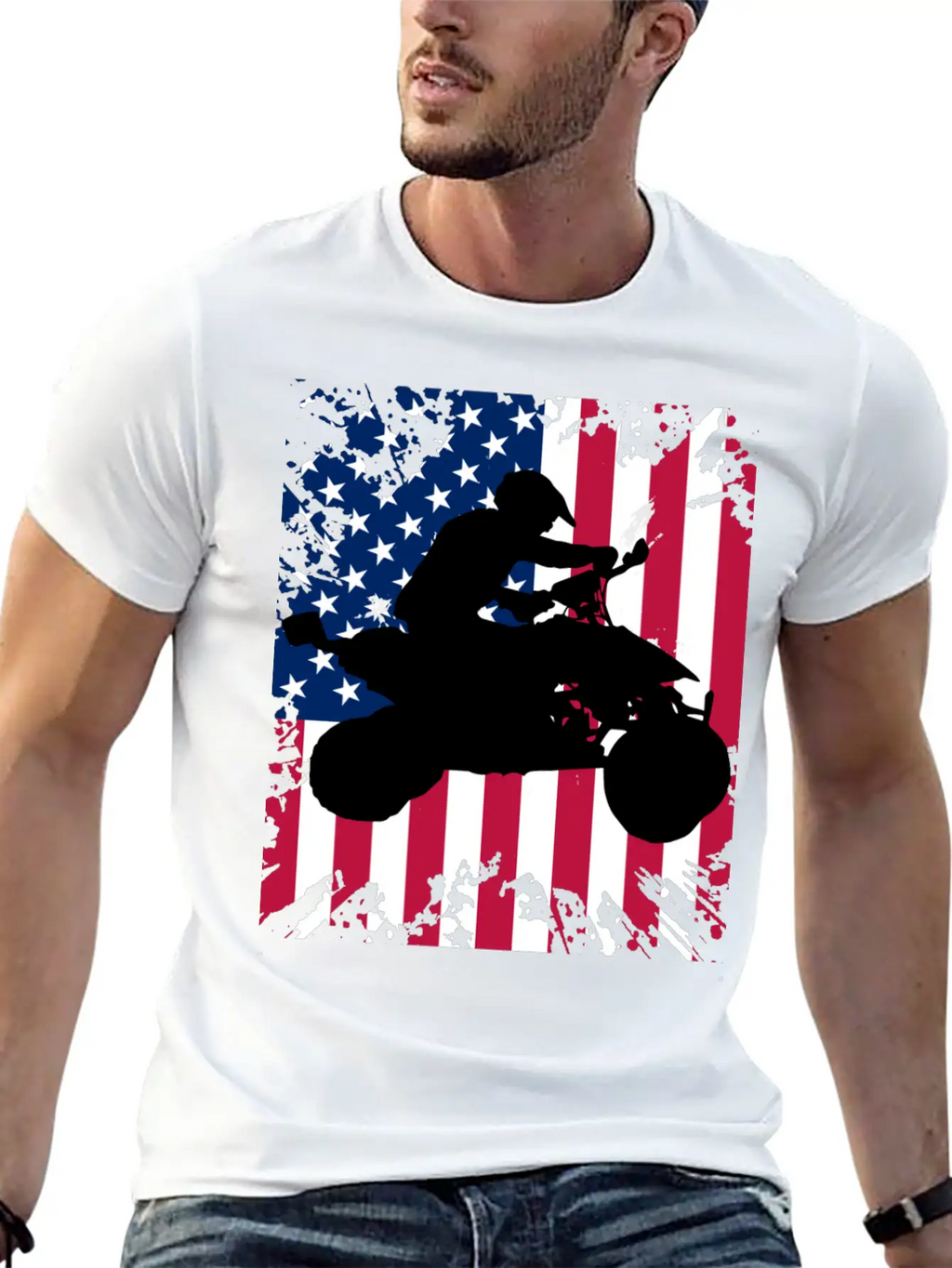 American Flag ATV Silhouette - Four Wheeling Idea Unisex Short Sleeve Soft Cotton T-Shirt – Casual Everyday Wear