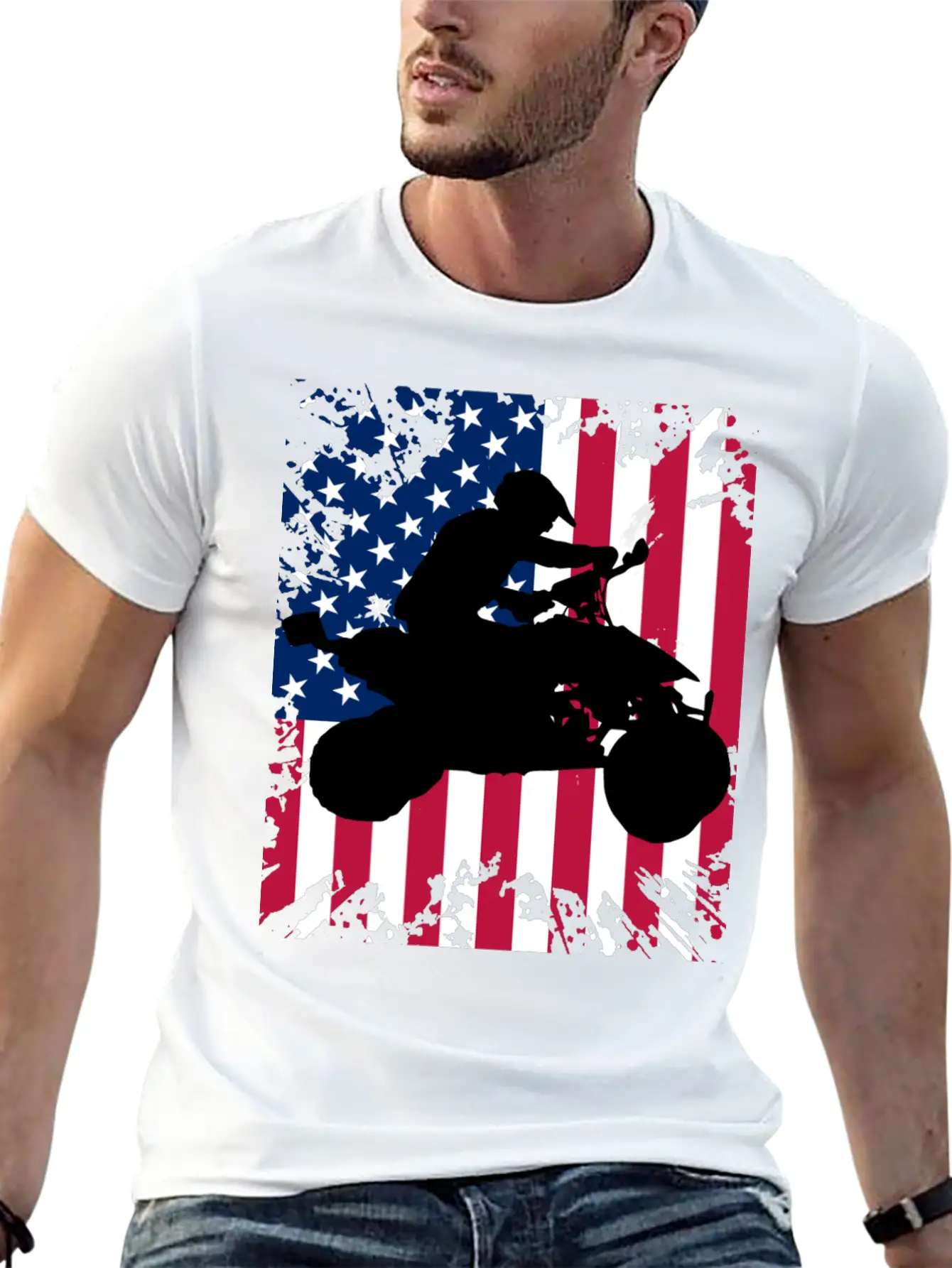 American Flag ATV Silhouette - Four Wheeling Idea Unisex Short Sleeve Soft Cotton T-Shirt – Casual Everyday Wear