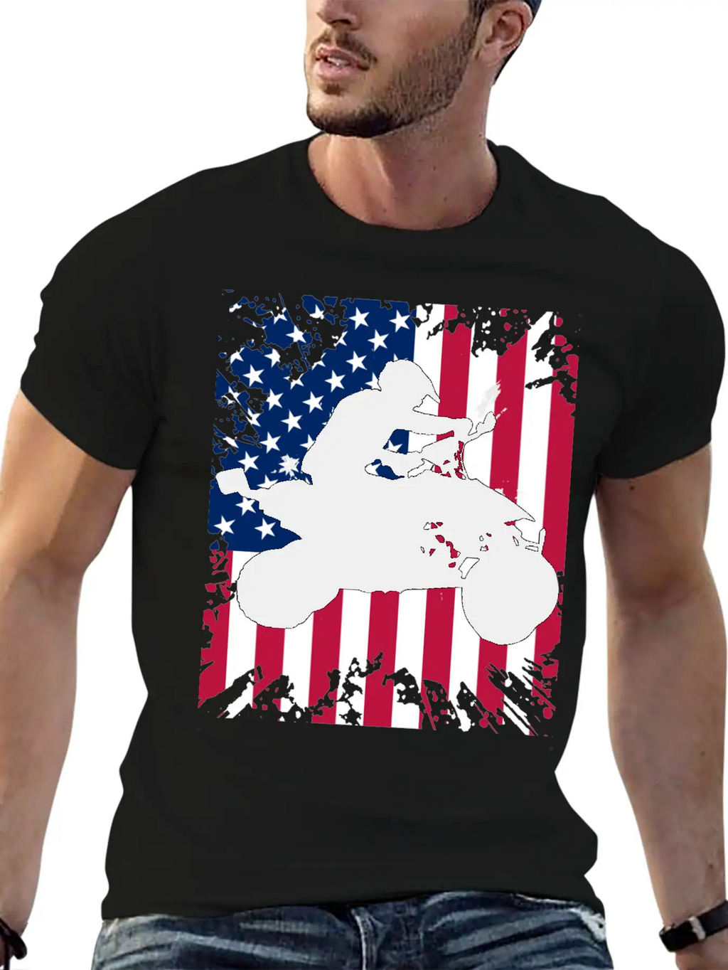 American Flag ATV Silhouette - Four Wheeling Idea Unisex Short Sleeve Soft Cotton T-Shirt – Casual Everyday Wear