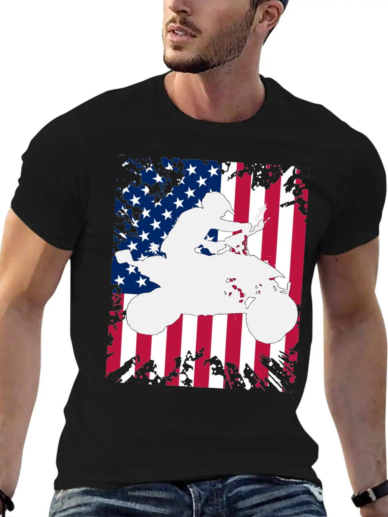 American Flag ATV Silhouette - Four Wheeling Idea Unisex Short Sleeve Soft Cotton T-Shirt – Casual Everyday Wear