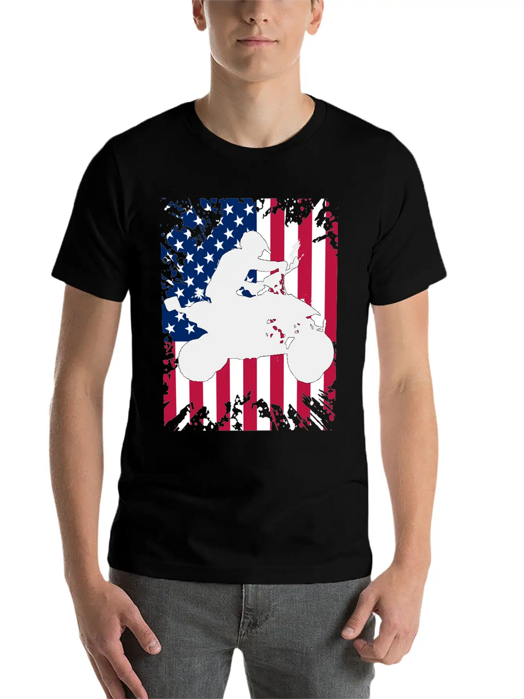 American Flag ATV Silhouette - Four Wheeling Idea Unisex Short Sleeve Soft Cotton T-Shirt – Casual Everyday Wear
