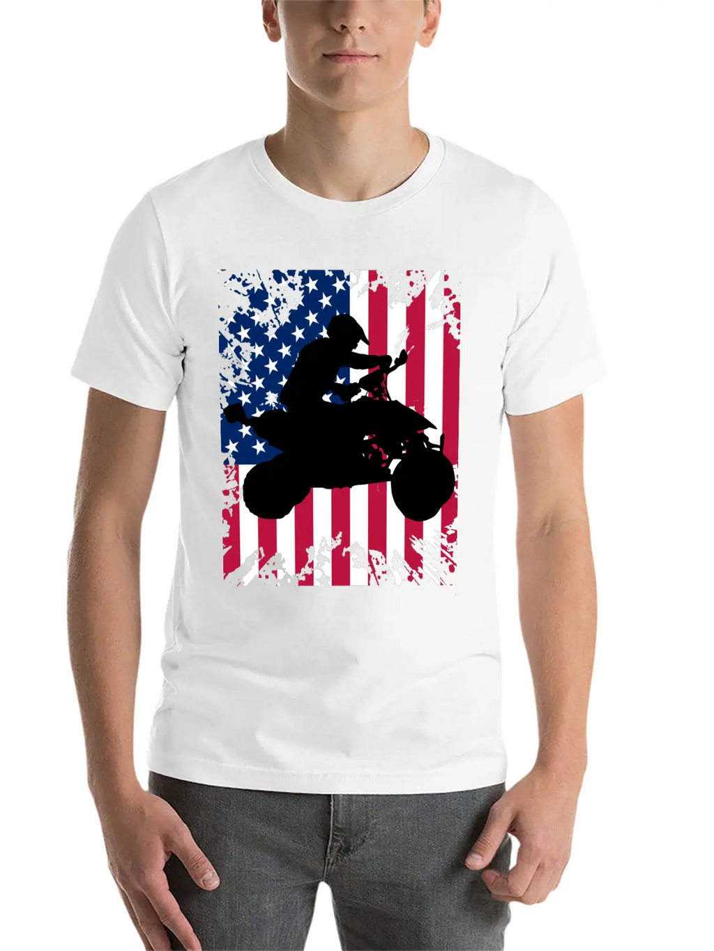 American Flag ATV Silhouette - Four Wheeling Idea Unisex Short Sleeve Soft Cotton T-Shirt – Casual Everyday Wear