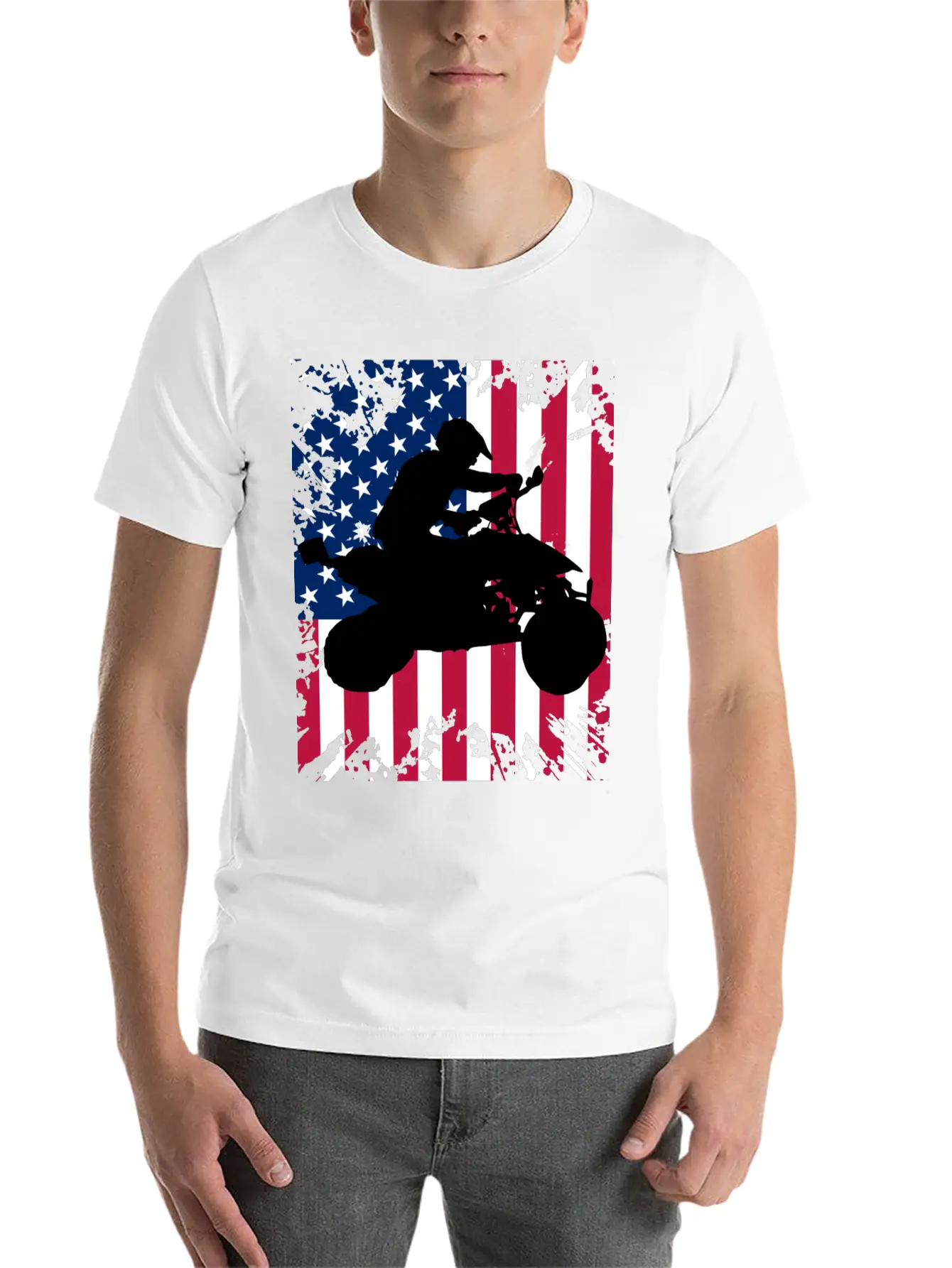 American Flag ATV Silhouette - Four Wheeling Idea Unisex Short Sleeve Soft Cotton T-Shirt – Casual Everyday Wear