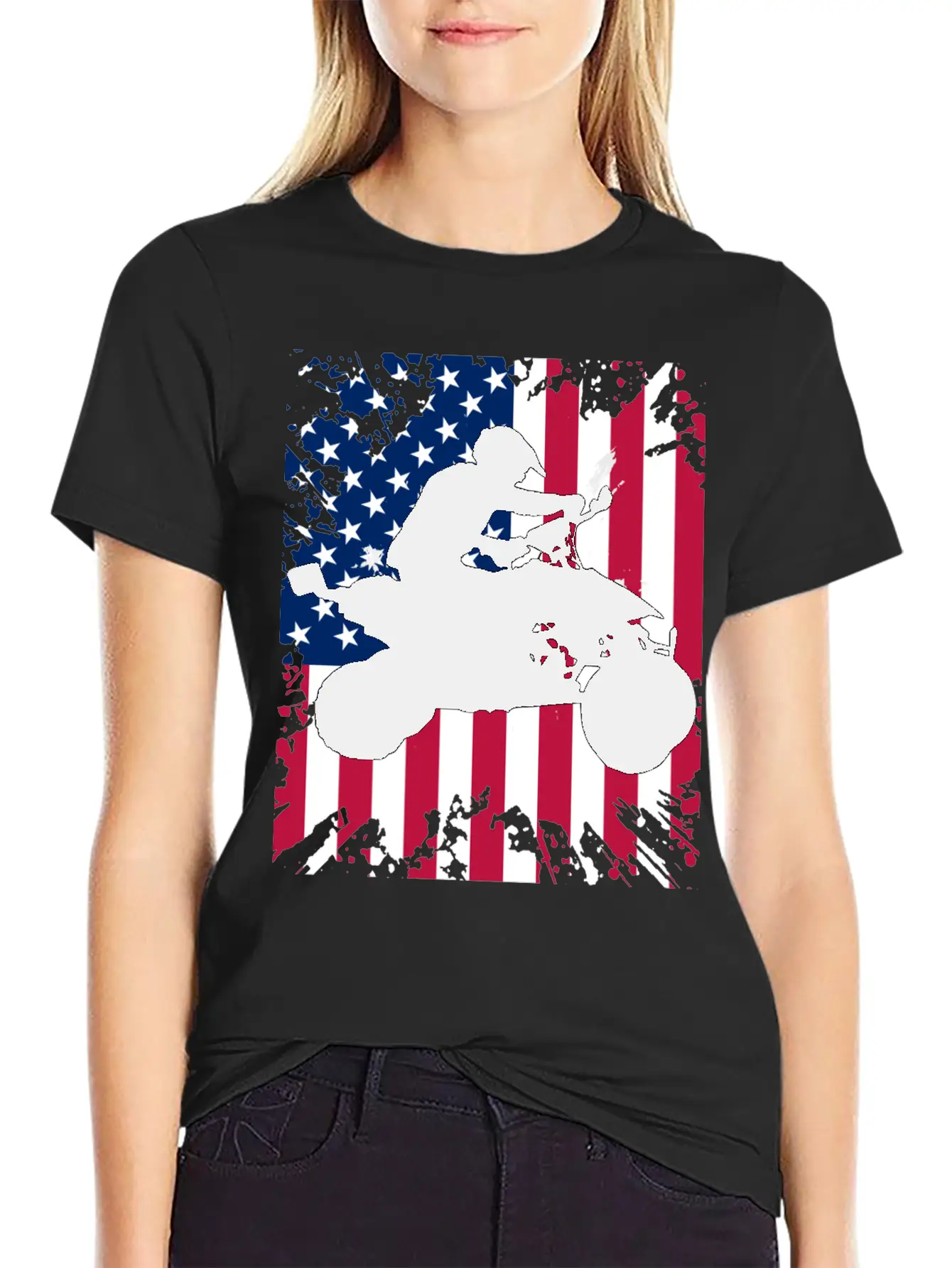 American Flag ATV Silhouette - Four Wheeling Idea Unisex Short Sleeve Soft Cotton T-Shirt – Casual Everyday Wear
