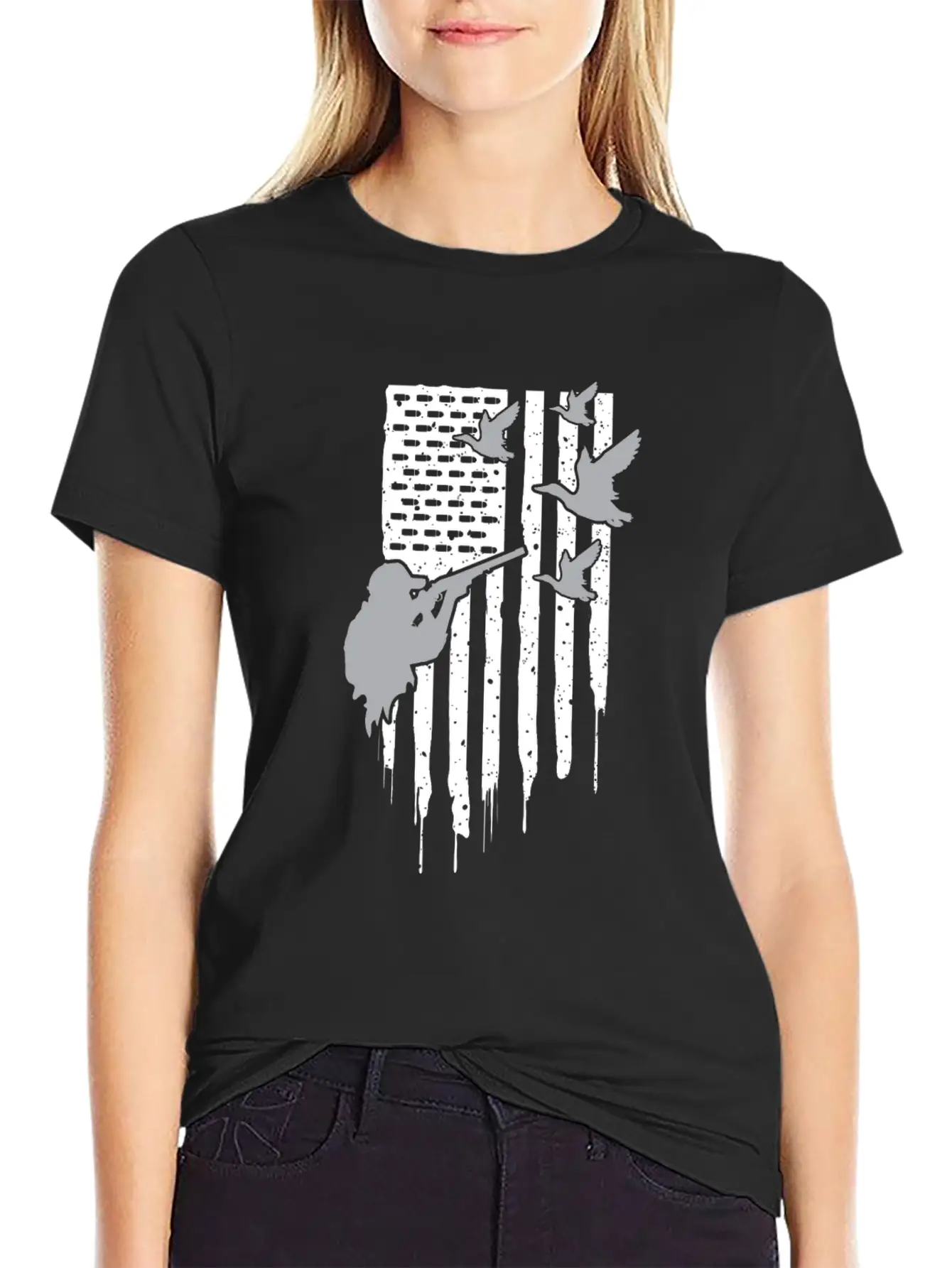 American Flag Duck Hunting Unisex Casual T-Shirt – Clean Design For Daily Comfort
