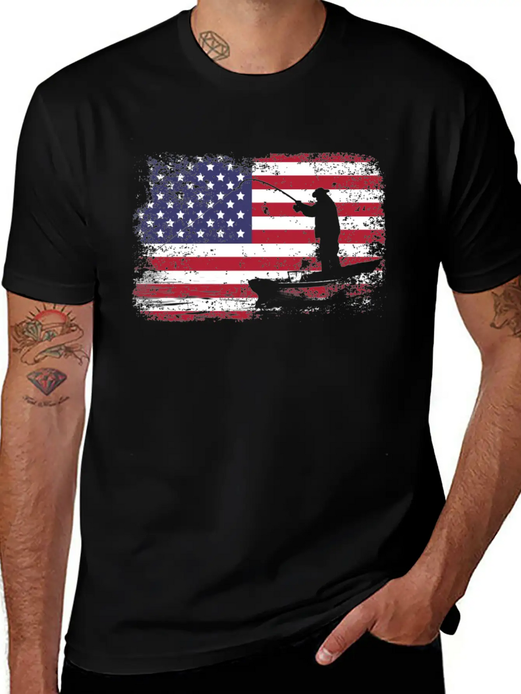American Flag Fishing Stylish Everyday T-Shirt – Unisex Basic Cotton Tee