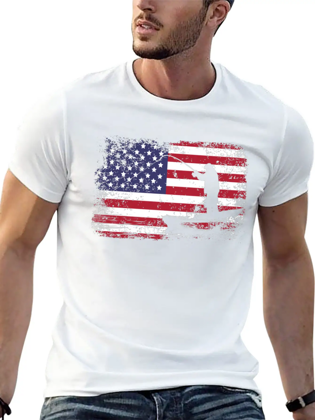 American Flag Fishing Stylish Everyday T-Shirt – Unisex Basic Cotton Tee