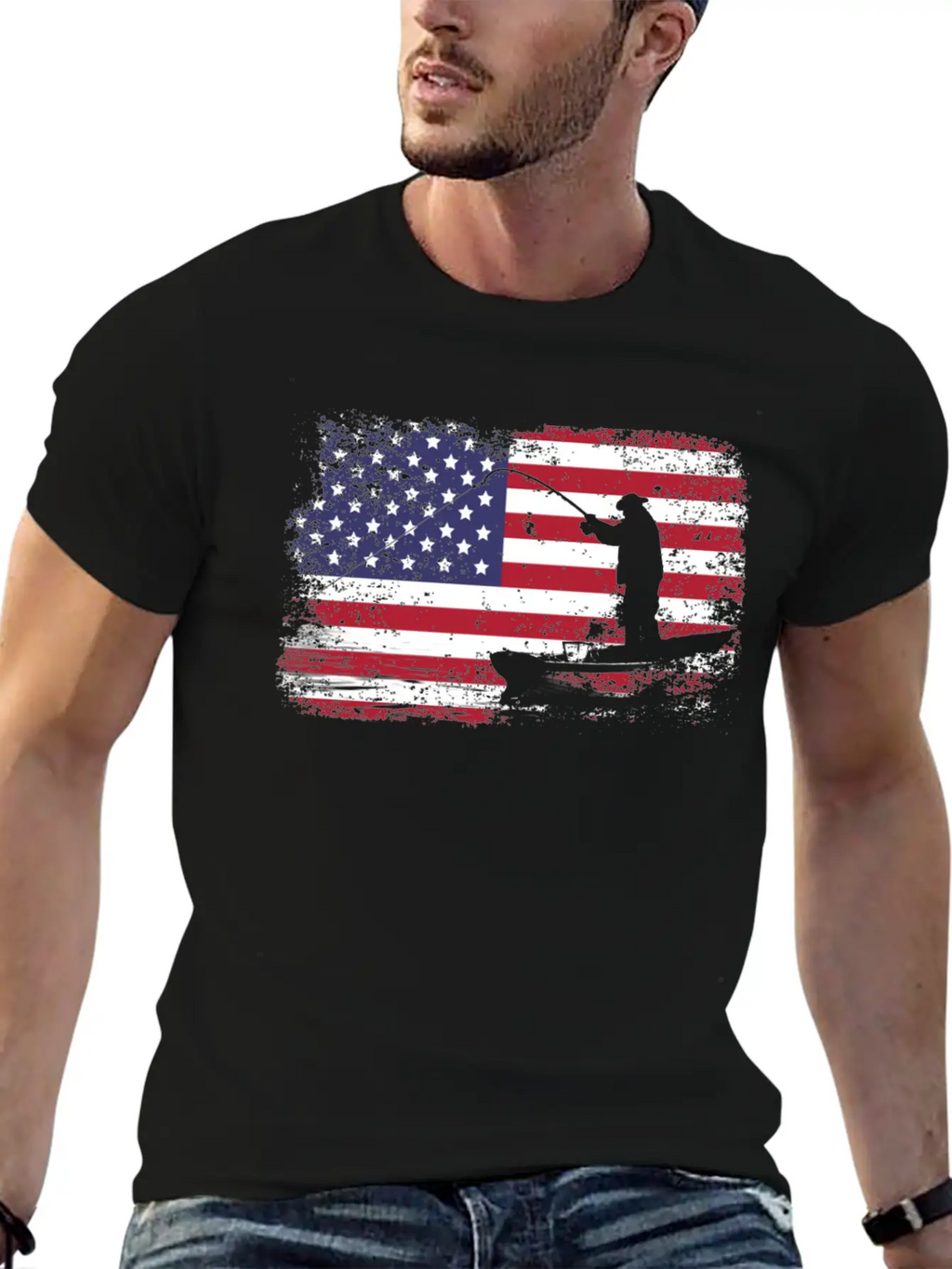 American Flag Fishing Stylish Everyday T-Shirt – Unisex Basic Cotton Tee