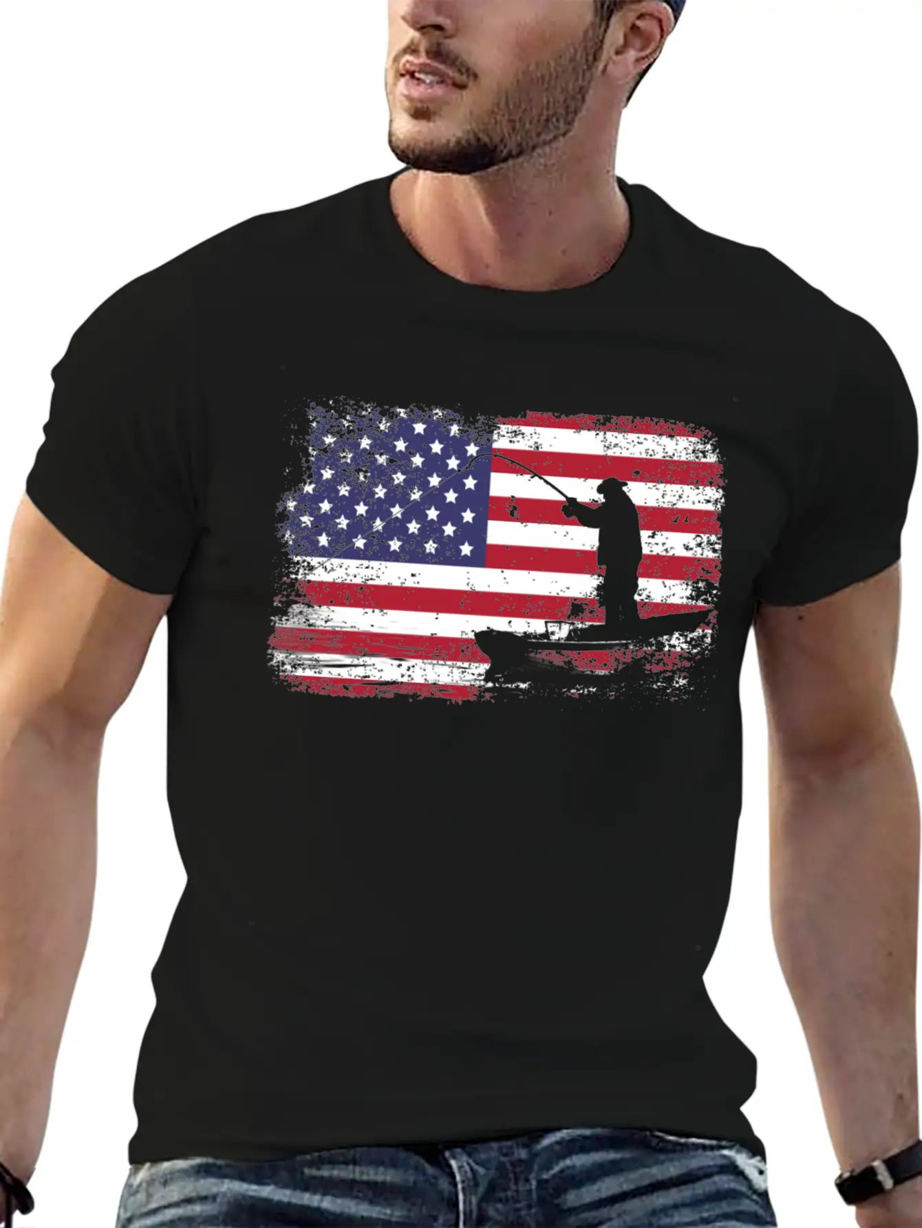 American Flag Fishing Stylish Everyday T-Shirt – Unisex Basic Cotton Tee