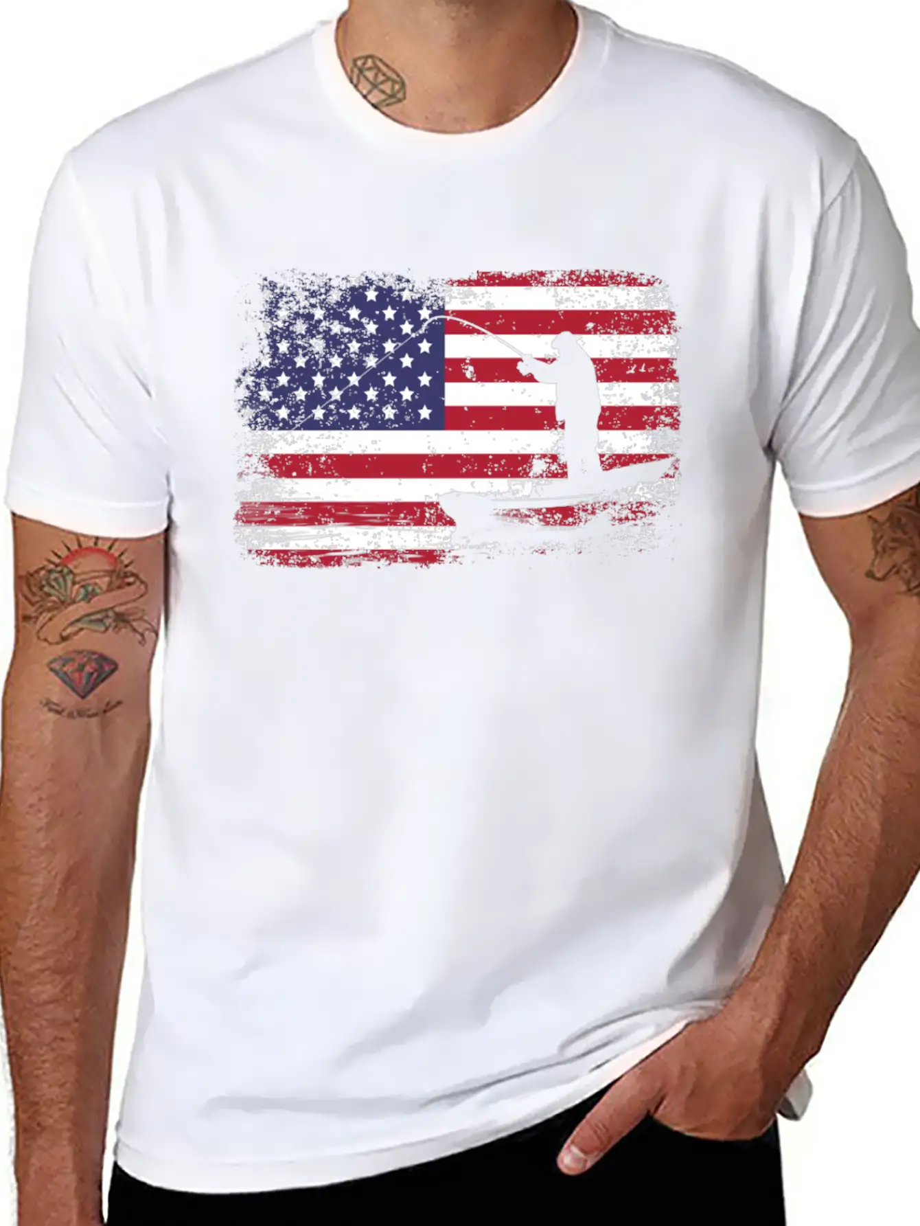 American Flag Fishing Stylish Everyday T-Shirt – Unisex Basic Cotton Tee