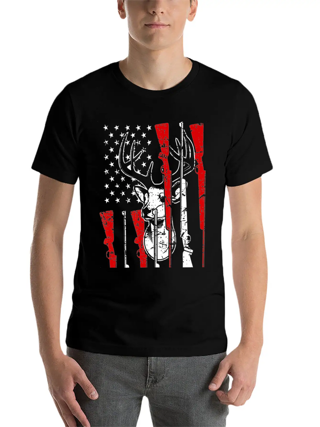 American Flag Hunting Deer 4th Of July Awesome USA Stylish Everyday T-Shirt – Unisex Basic Cotton Tee