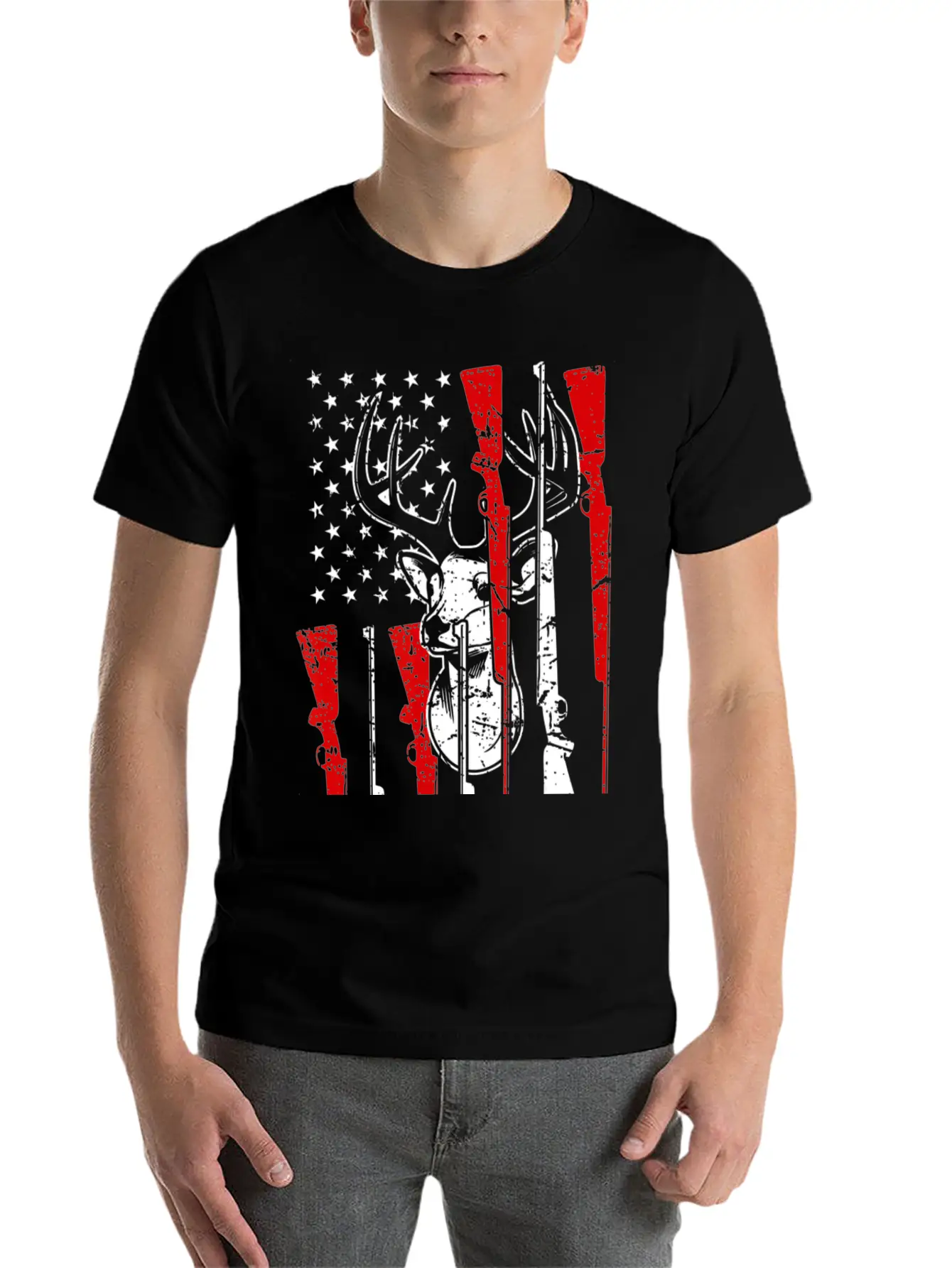 American Flag Hunting Deer 4th Of July Awesome USA Stylish Everyday T-Shirt – Unisex Basic Cotton Tee