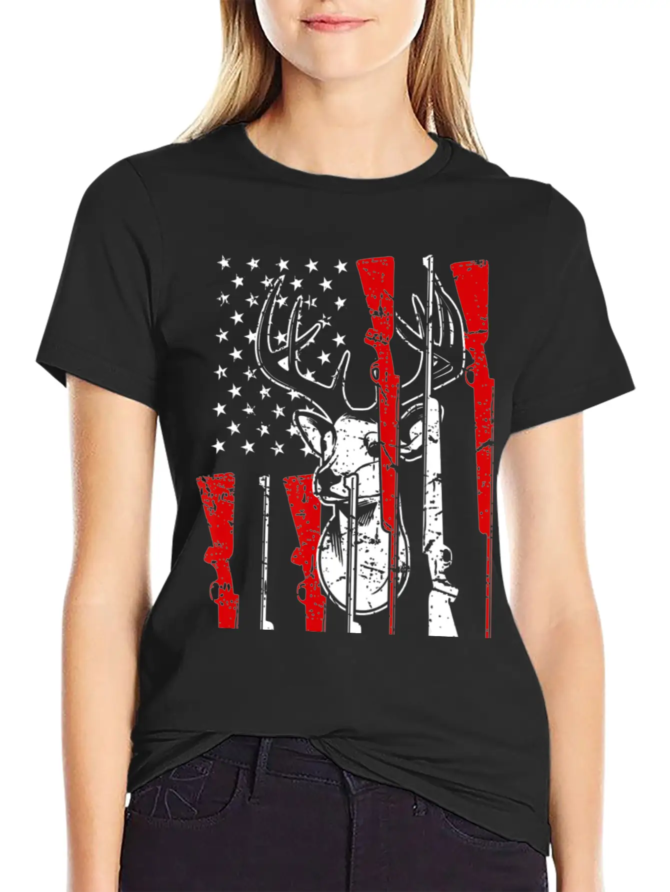 American Flag Hunting Deer 4th Of July Awesome USA Stylish Everyday T-Shirt – Unisex Basic Cotton Tee