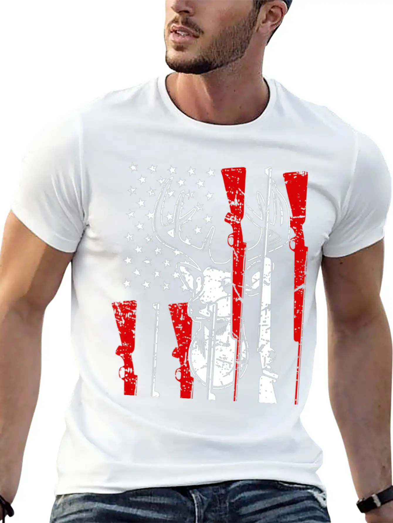 American Flag Hunting Deer 4th Of July Awesome USA Stylish Everyday T-Shirt – Unisex Basic Cotton Tee