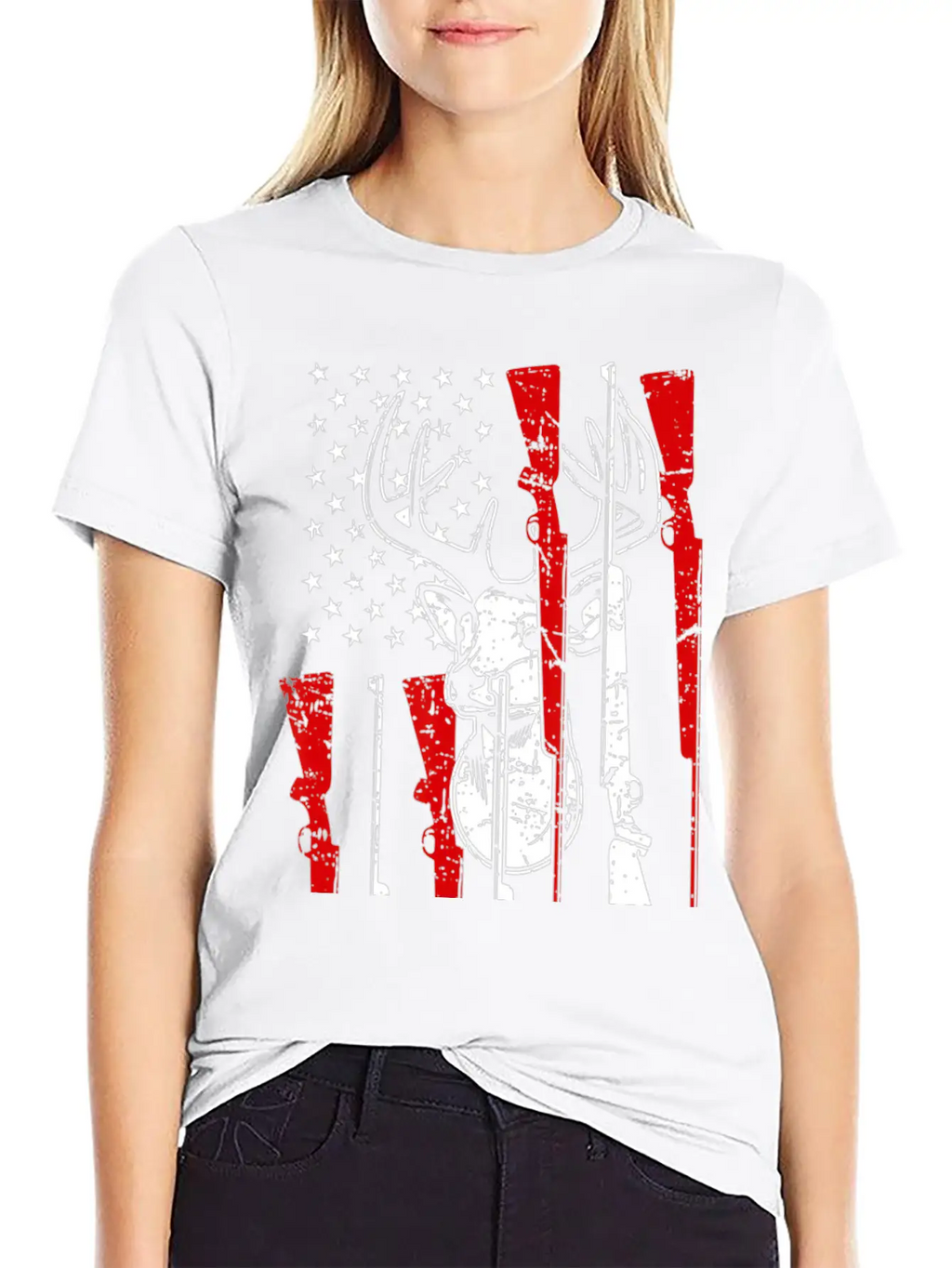 American Flag Hunting Deer 4th Of July Awesome USA Stylish Everyday T-Shirt – Unisex Basic Cotton Tee