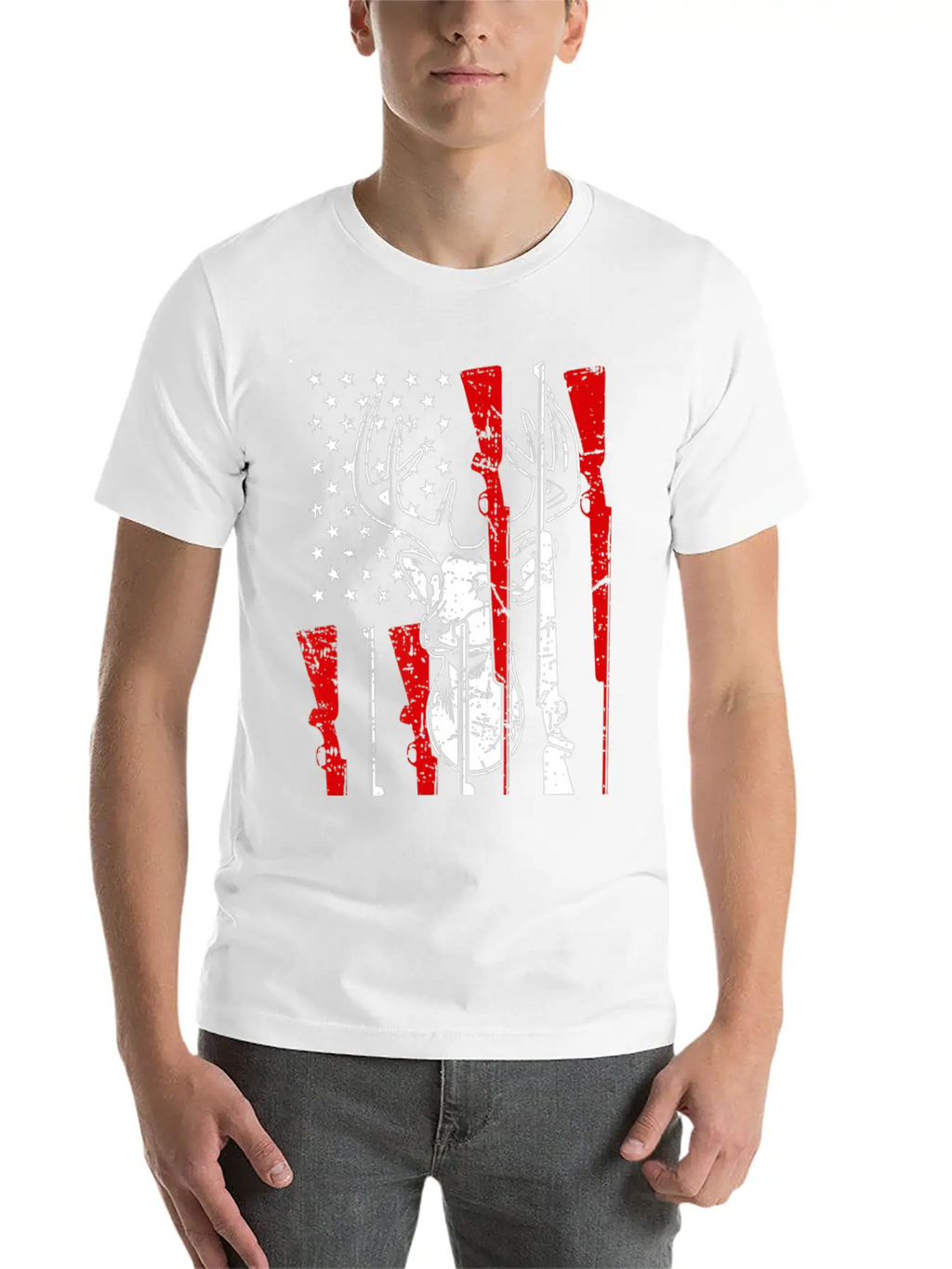 American Flag Hunting Deer 4th Of July Awesome USA Stylish Everyday T-Shirt – Unisex Basic Cotton Tee