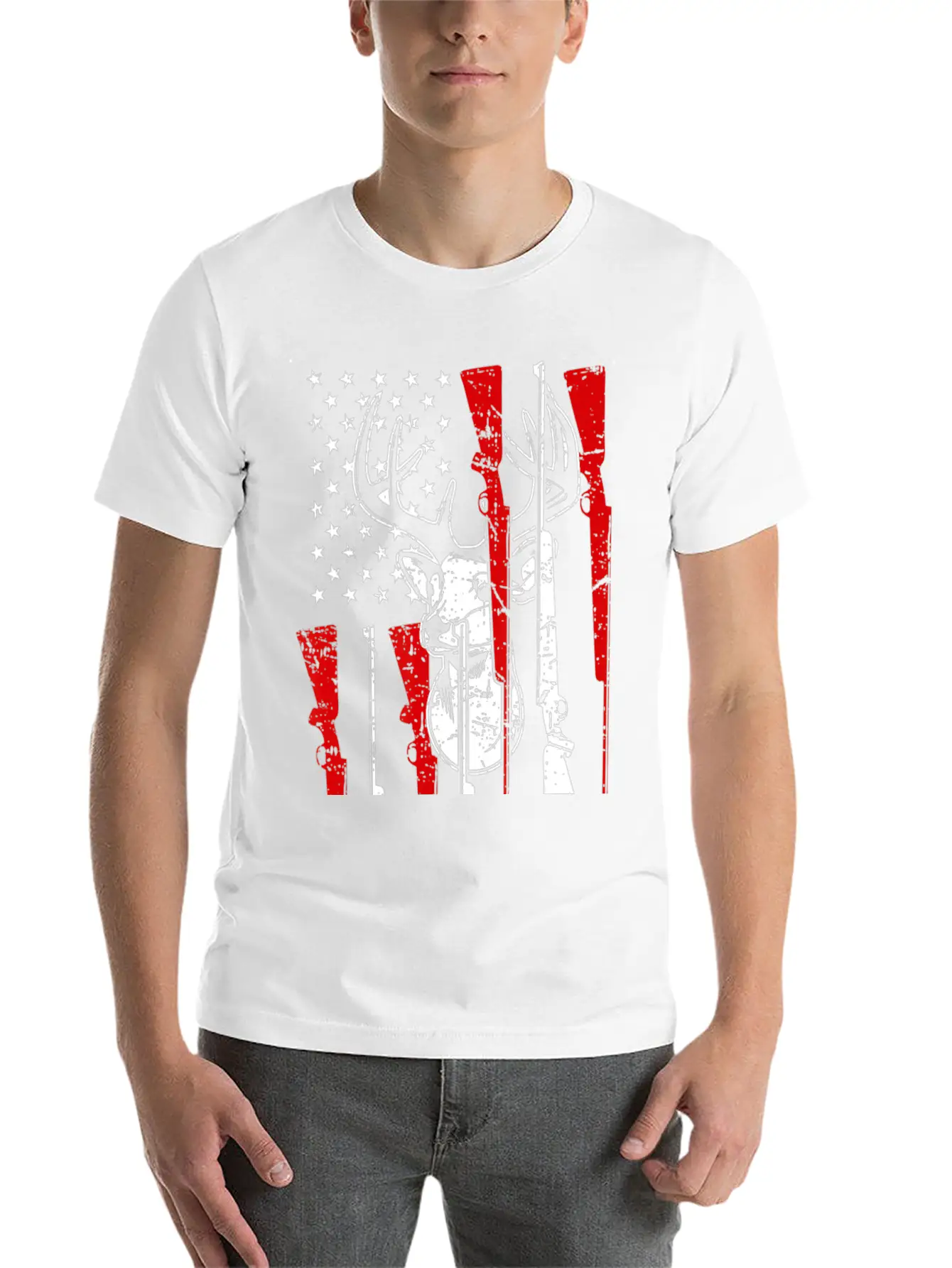 American Flag Hunting Deer 4th Of July Awesome USA Stylish Everyday T-Shirt – Unisex Basic Cotton Tee