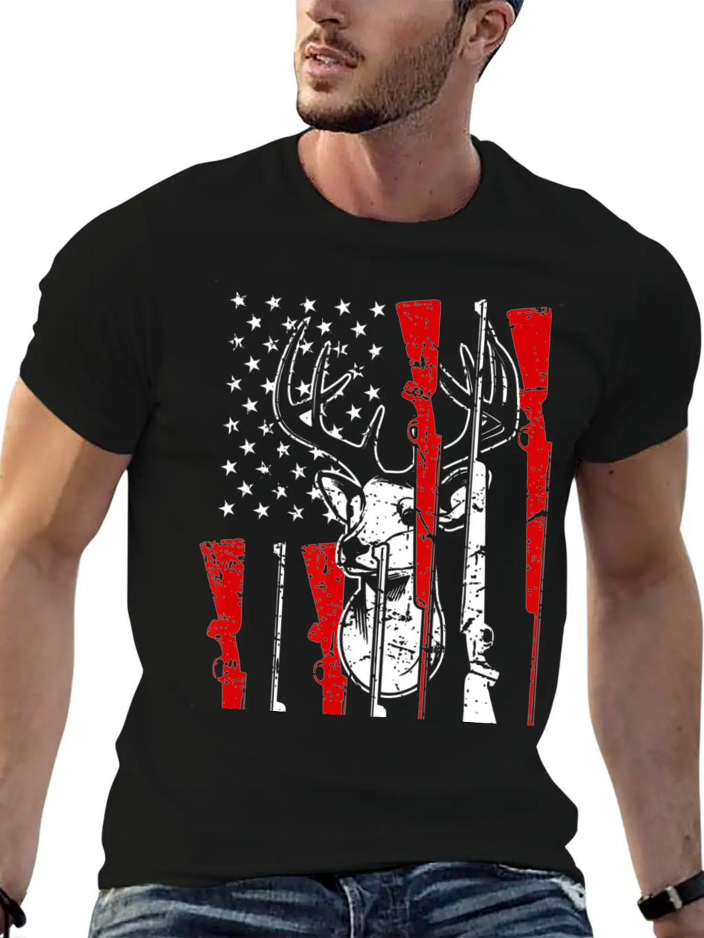 American Flag Hunting Deer 4th Of July Awesome USA Stylish Everyday T-Shirt – Unisex Basic Cotton Tee
