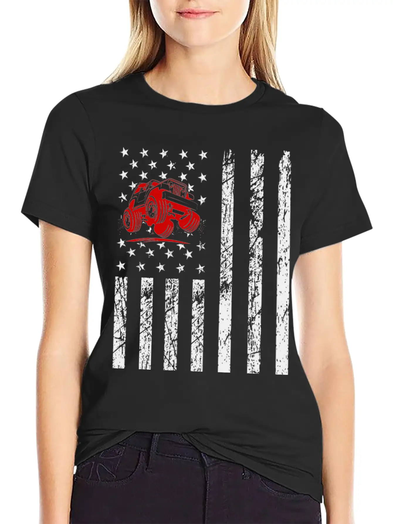 American Flag Jeep Unisex Casual T-Shirt – Clean Design For Daily Comfort