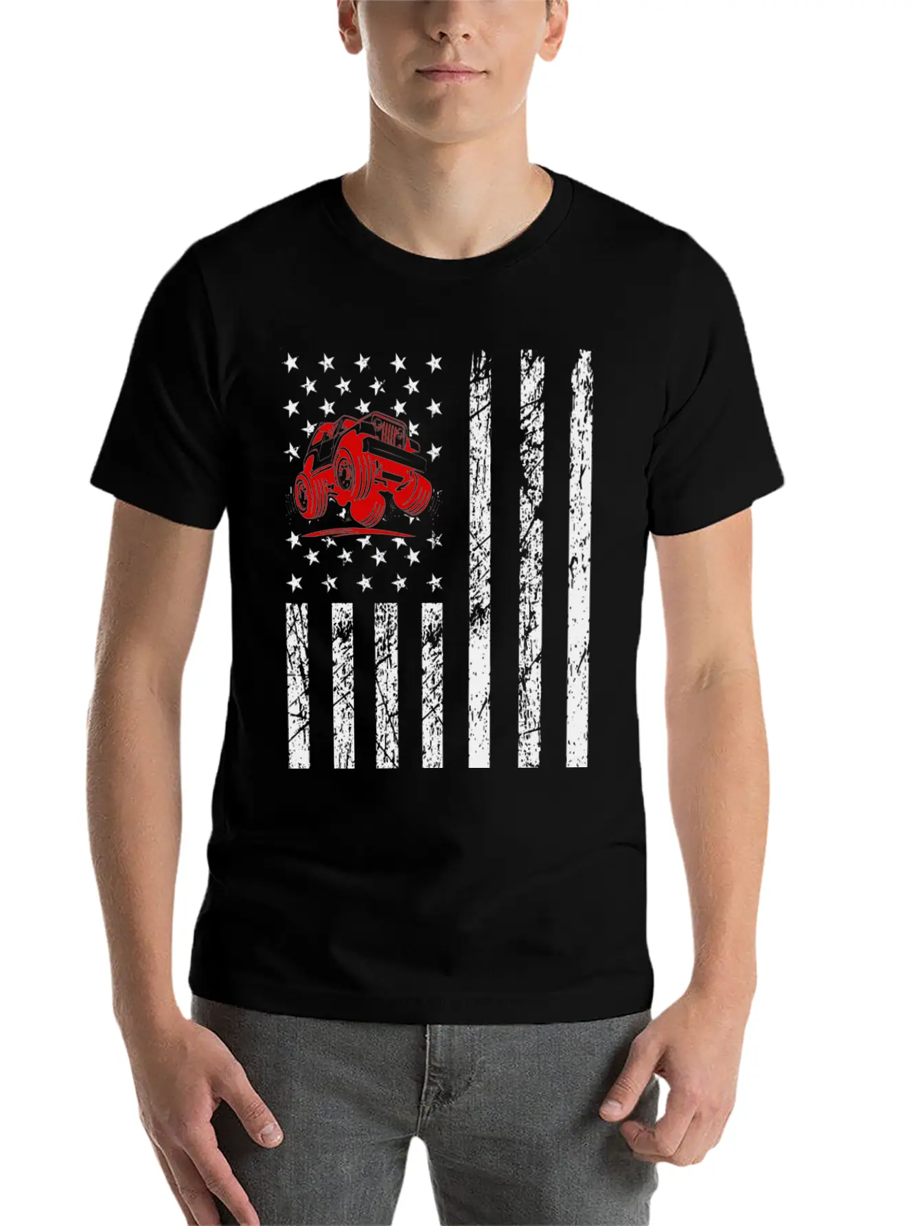 American Flag Jeep Unisex Casual T-Shirt – Clean Design For Daily Comfort