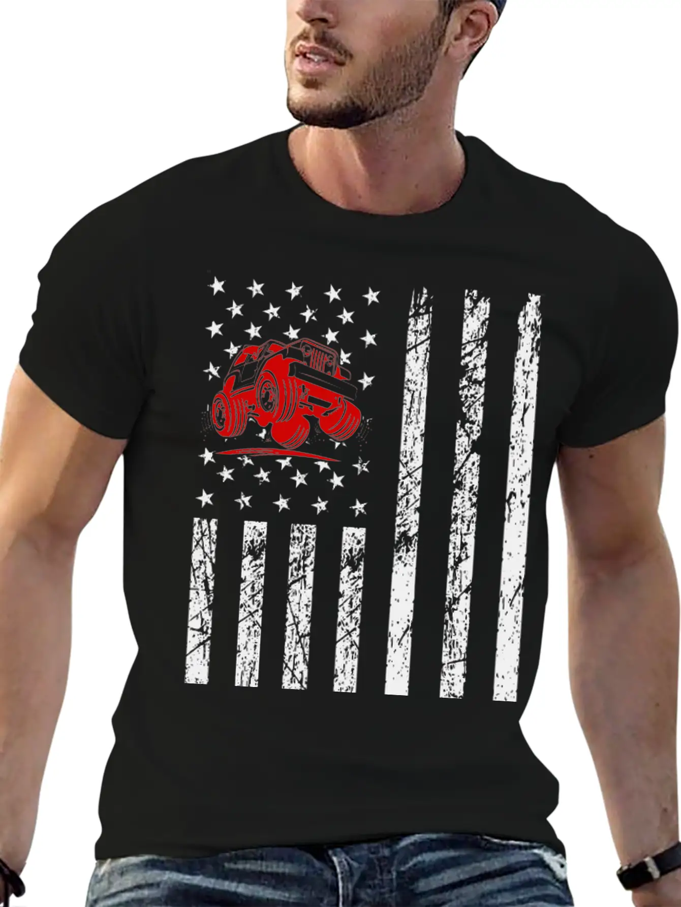 American Flag Jeep Unisex Casual T-Shirt – Clean Design For Daily Comfort