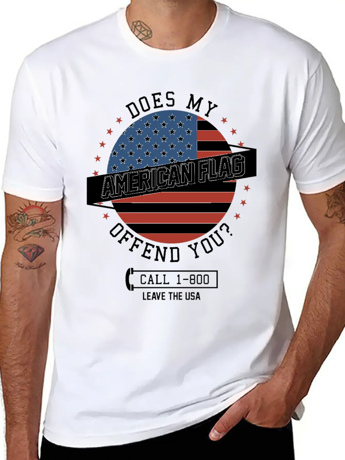 American Flag Offends You - Leave The USA Breathable Soft Cotton T-Shirt – Timeless Casual Look