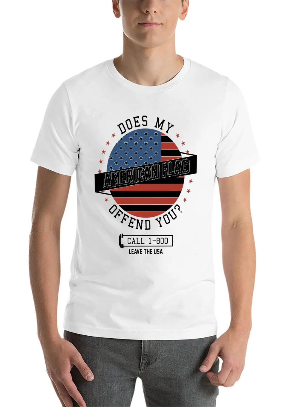 American Flag Offends You - Leave The USA Breathable Soft Cotton T-Shirt – Timeless Casual Look