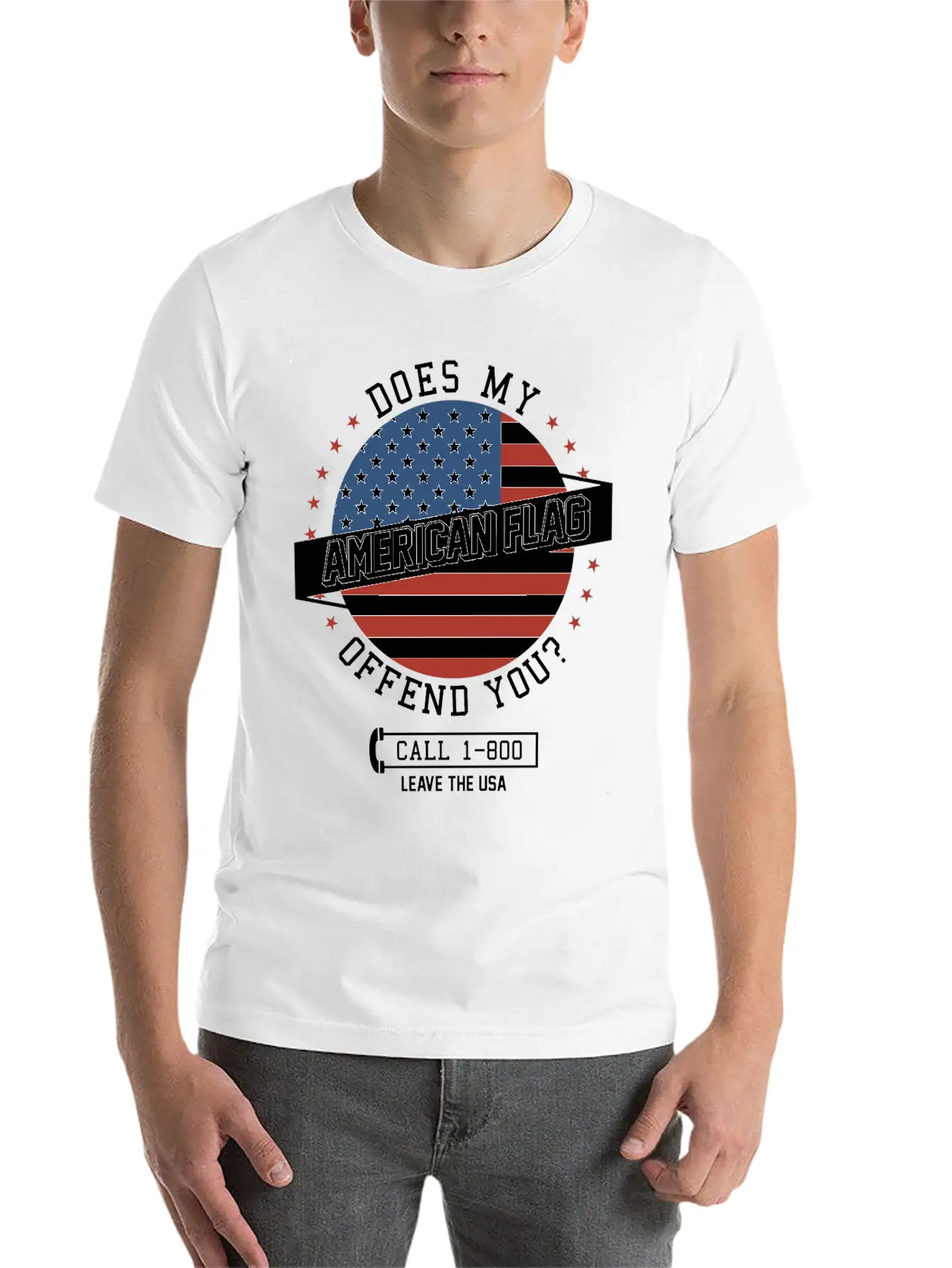 American Flag Offends You - Leave The USA Breathable Soft Cotton T-Shirt – Timeless Casual Look