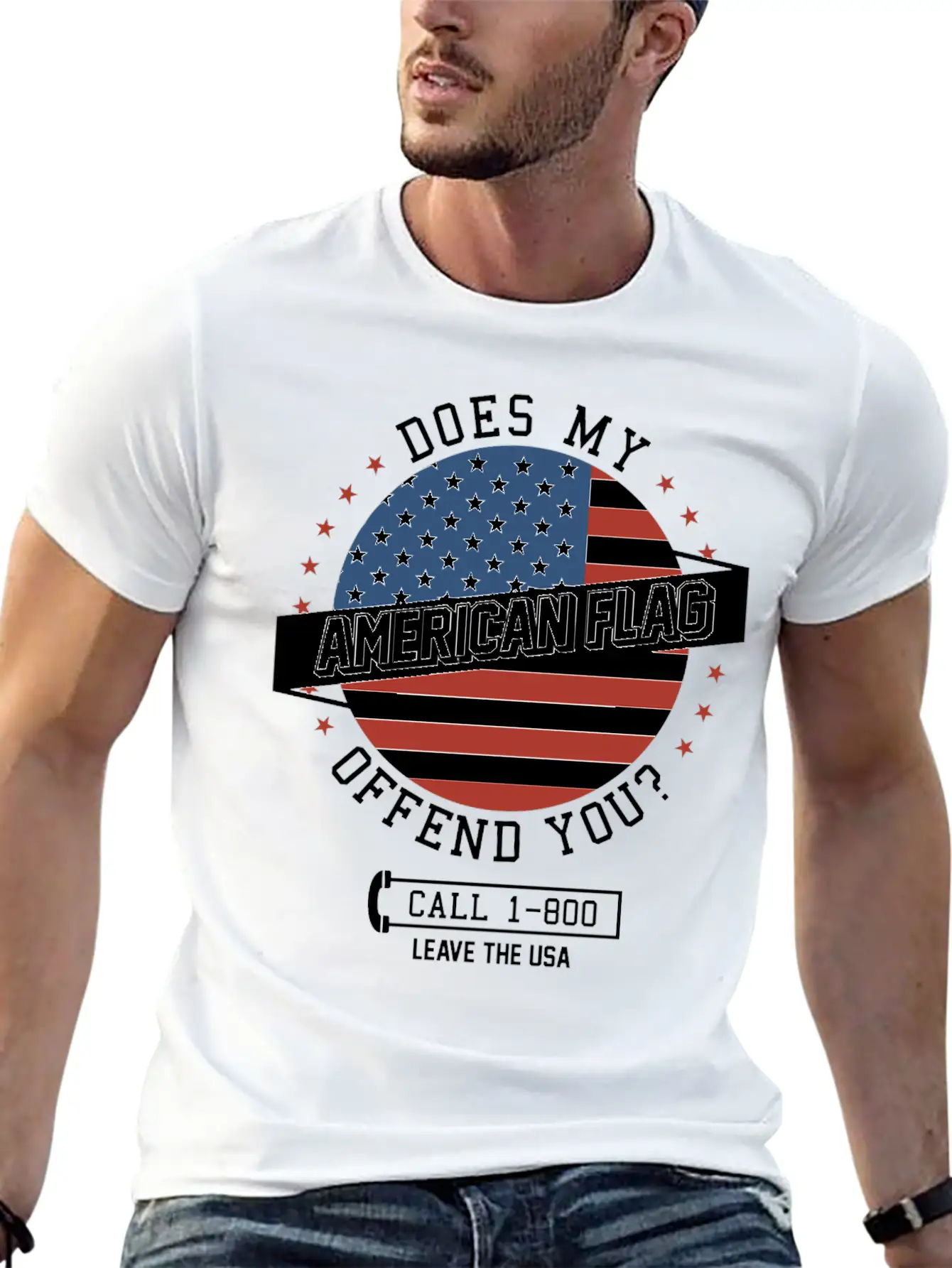 American Flag Offends You - Leave The USA Breathable Soft Cotton T-Shirt – Timeless Casual Look