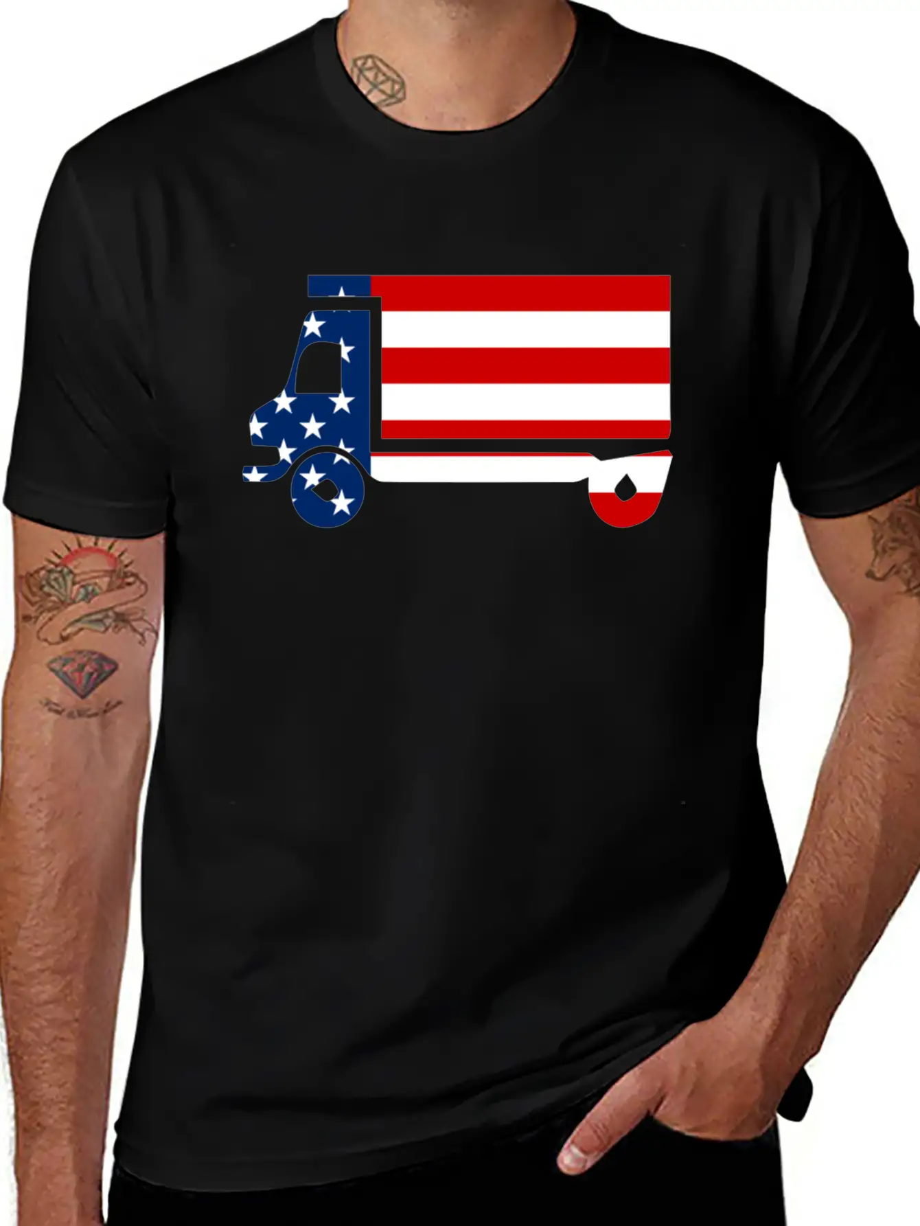 American Flag Truck 4th Of July Stylish Everyday T-Shirt – Unisex Basic Cotton Tee