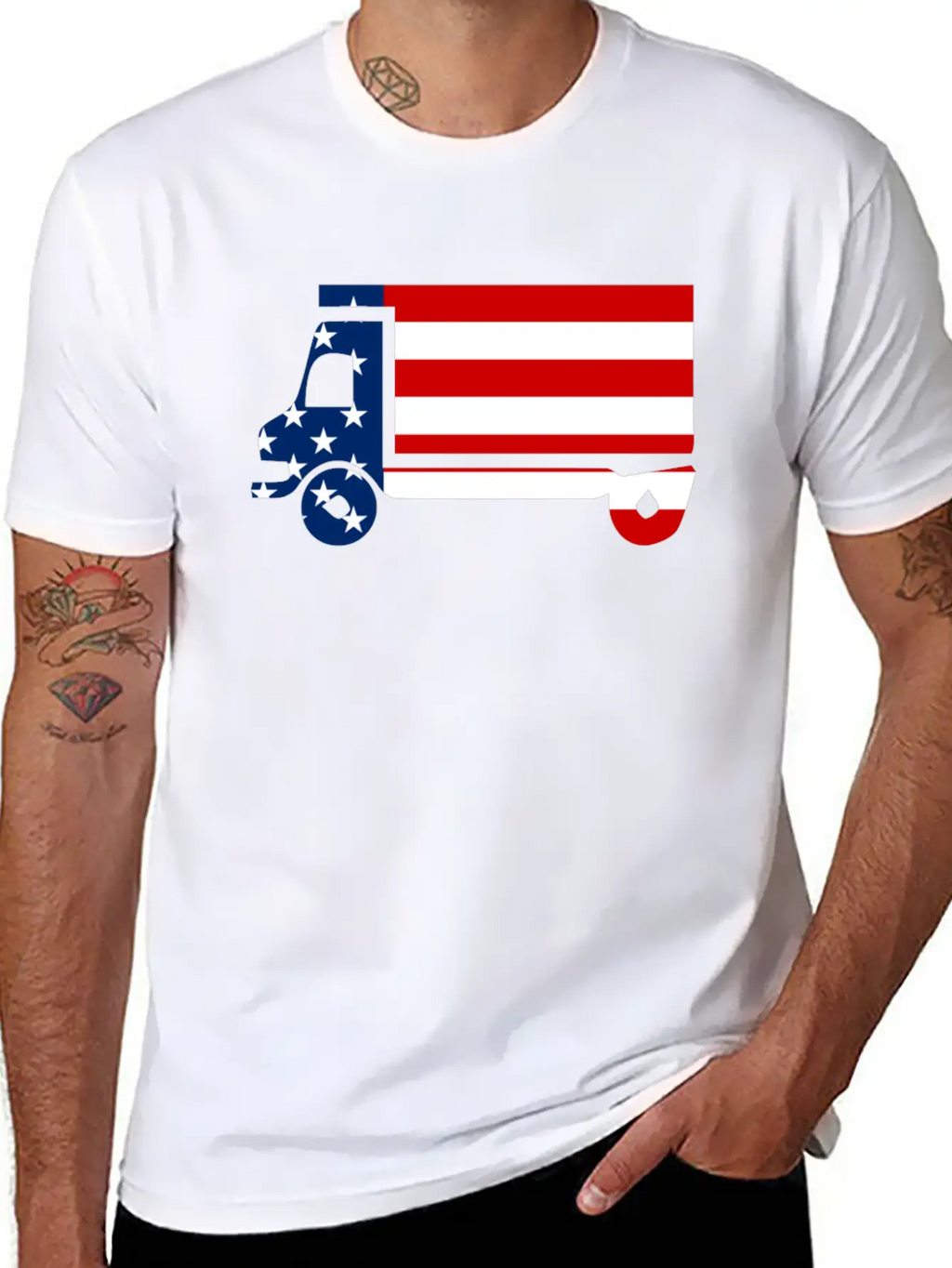 American Flag Truck 4th Of July Stylish Everyday T-Shirt – Unisex Basic Cotton Tee