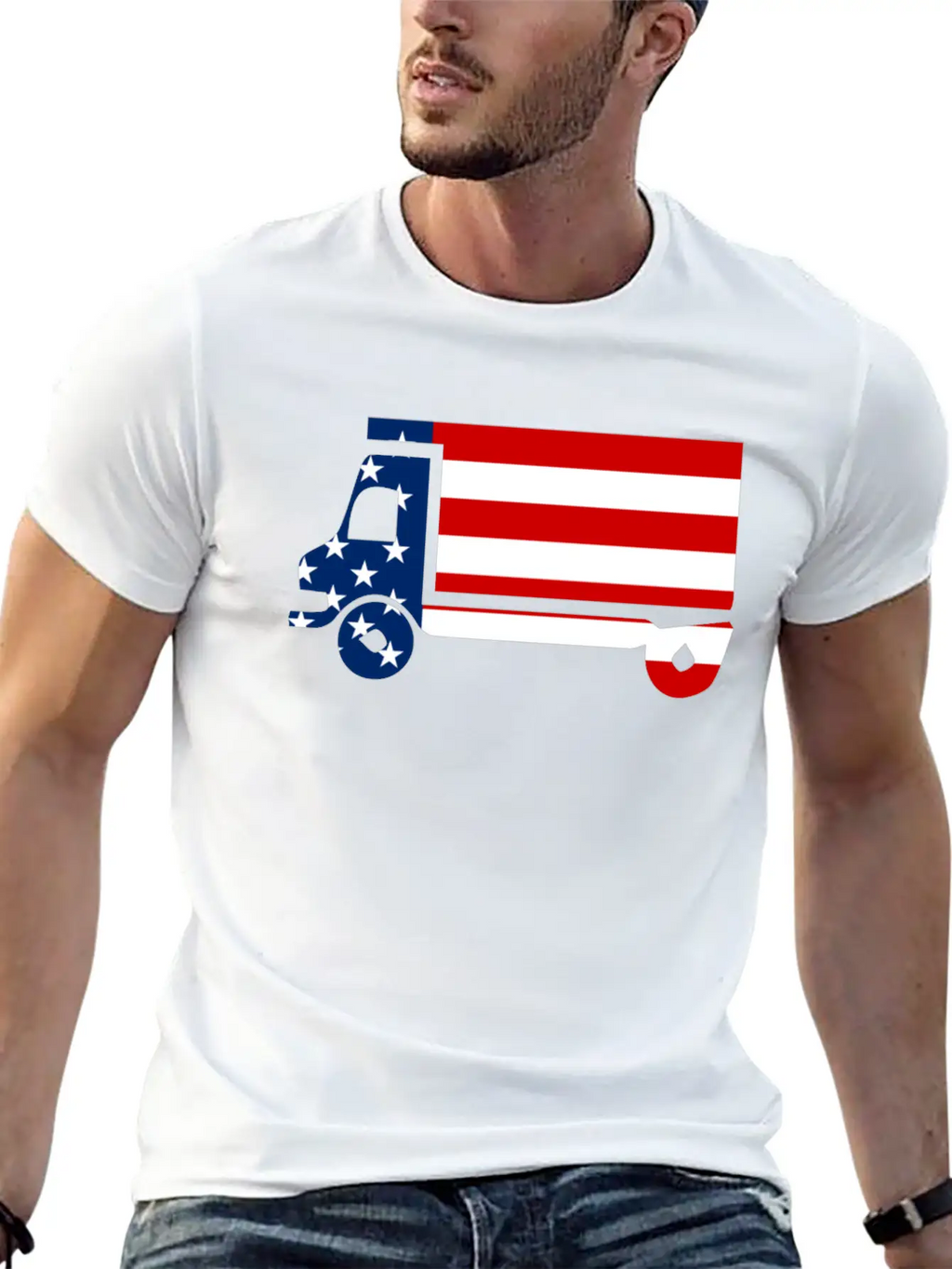 American Flag Truck 4th Of July Stylish Everyday T-Shirt – Unisex Basic Cotton Tee