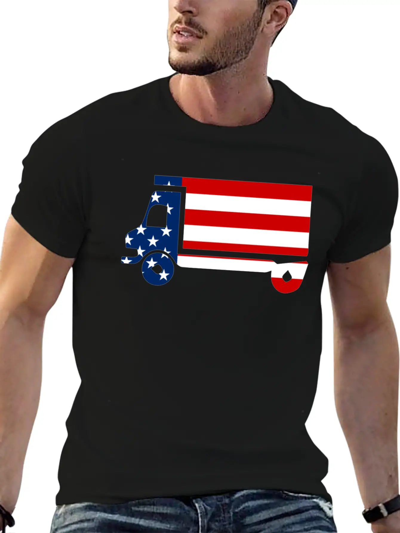 American Flag Truck 4th Of July Stylish Everyday T-Shirt – Unisex Basic Cotton Tee