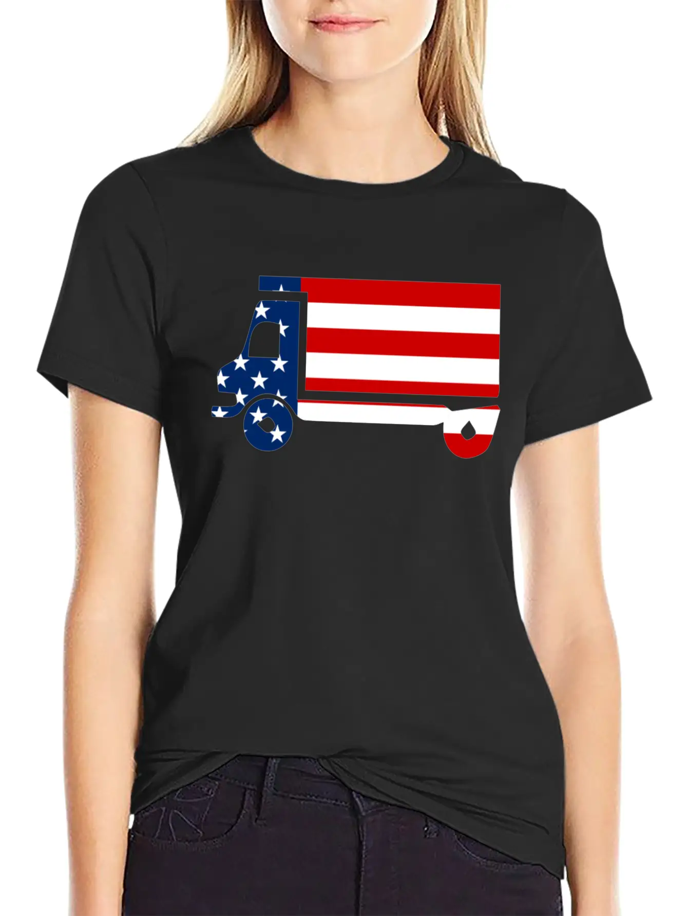 American Flag Truck 4th Of July Stylish Everyday T-Shirt – Unisex Basic Cotton Tee