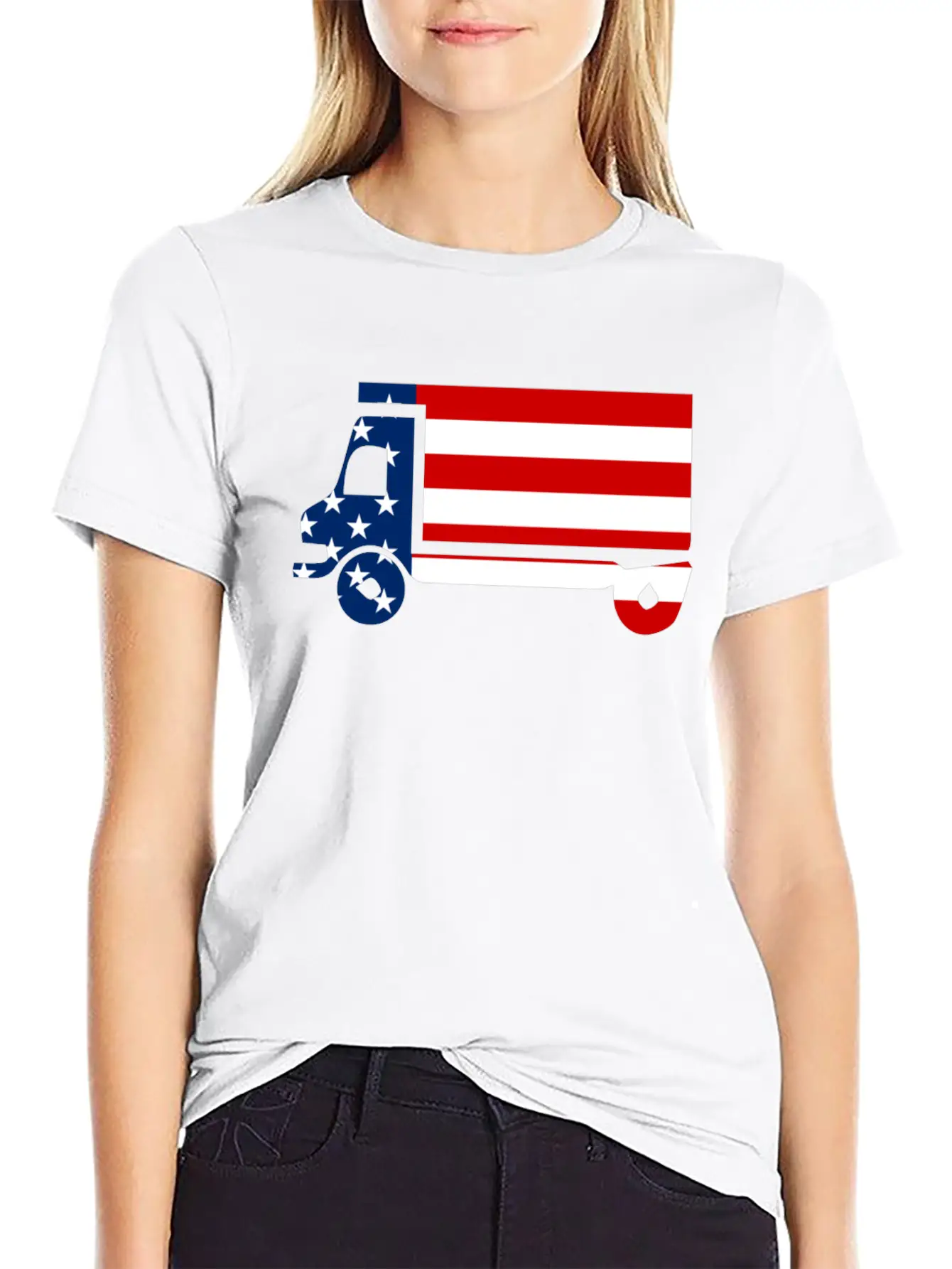 American Flag Truck 4th Of July Stylish Everyday T-Shirt – Unisex Basic Cotton Tee