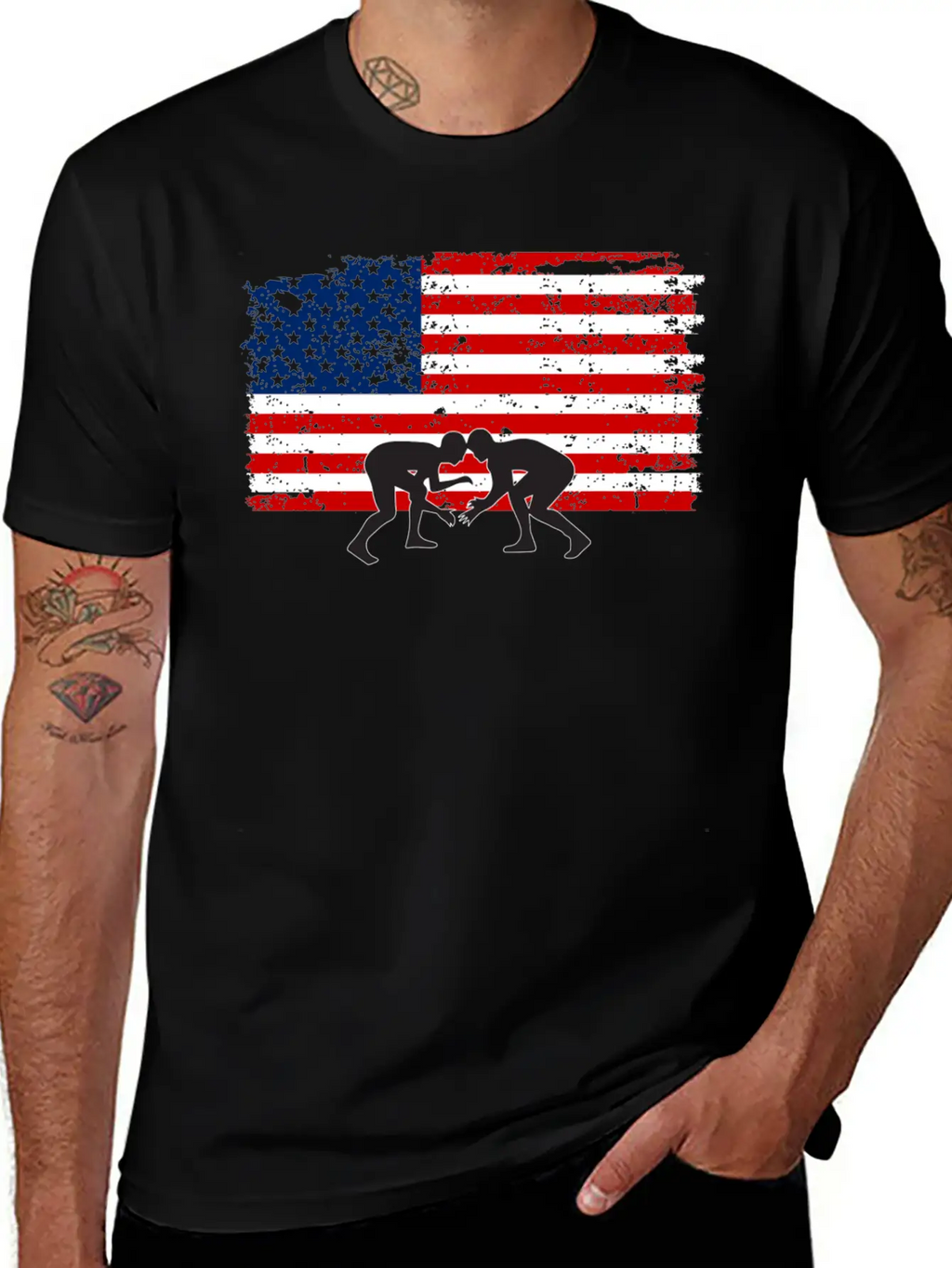 American Flag Wrestling Unisex Short Sleeve Soft Cotton T-Shirt – Casual Everyday Wear