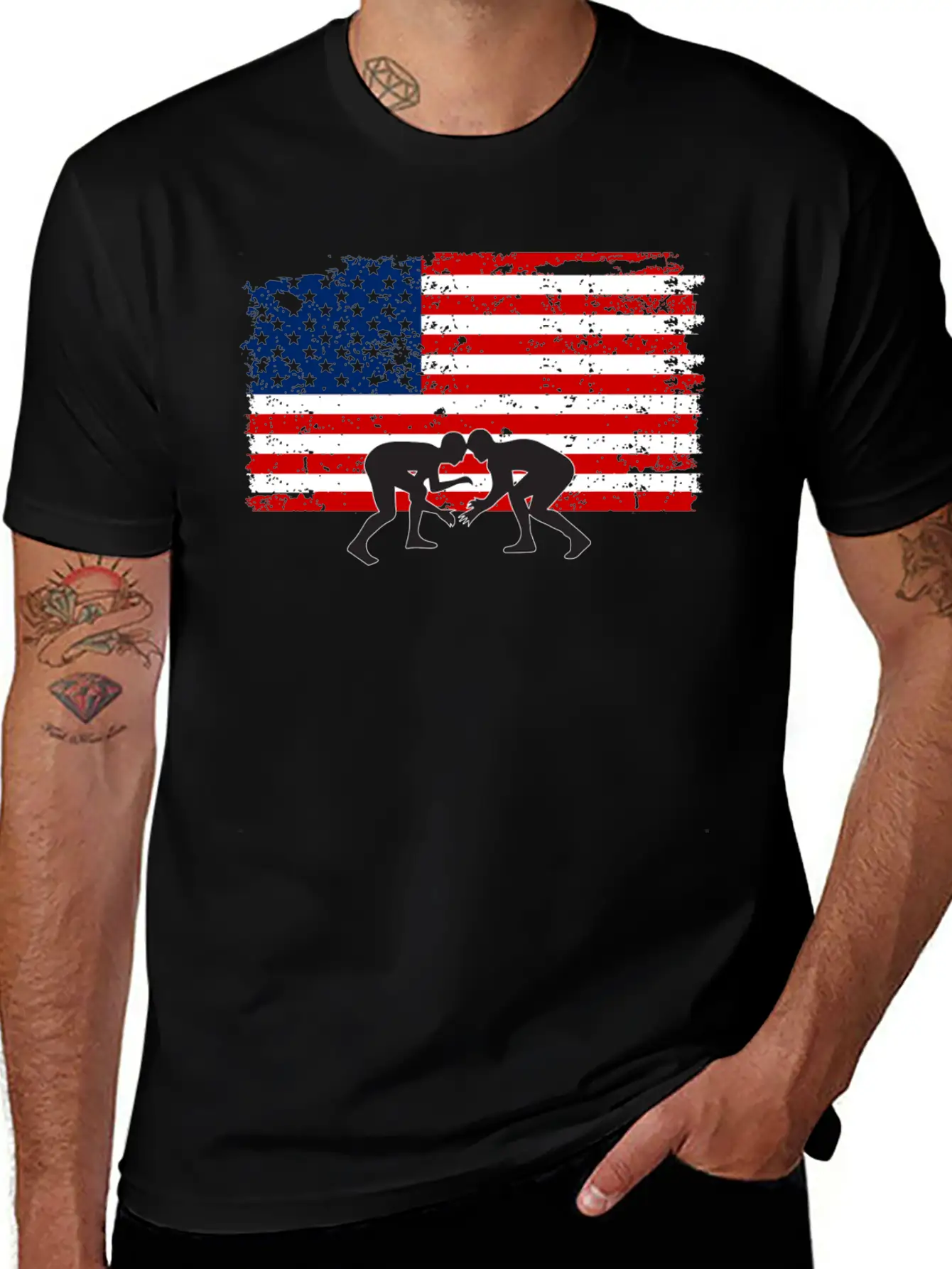 American Flag Wrestling Unisex Short Sleeve Soft Cotton T-Shirt – Casual Everyday Wear