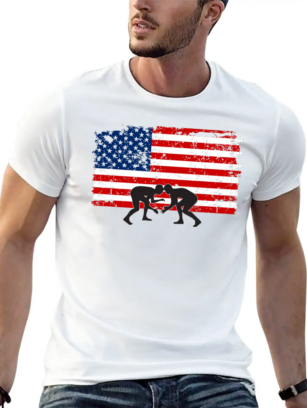 American Flag Wrestling Unisex Short Sleeve Soft Cotton T-Shirt – Casual Everyday Wear