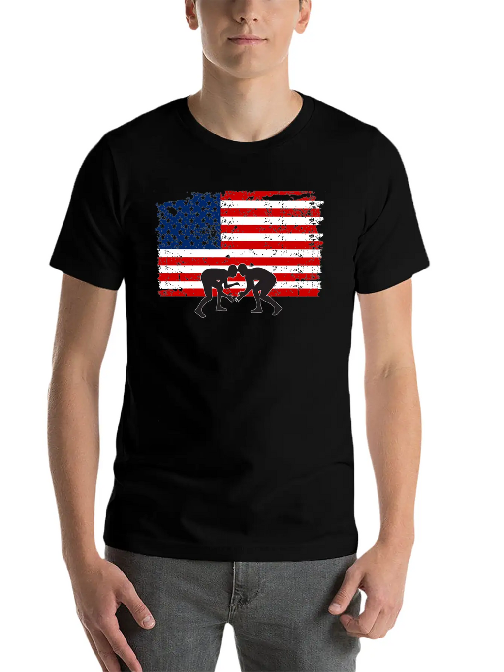 American Flag Wrestling Unisex Short Sleeve Soft Cotton T-Shirt – Casual Everyday Wear