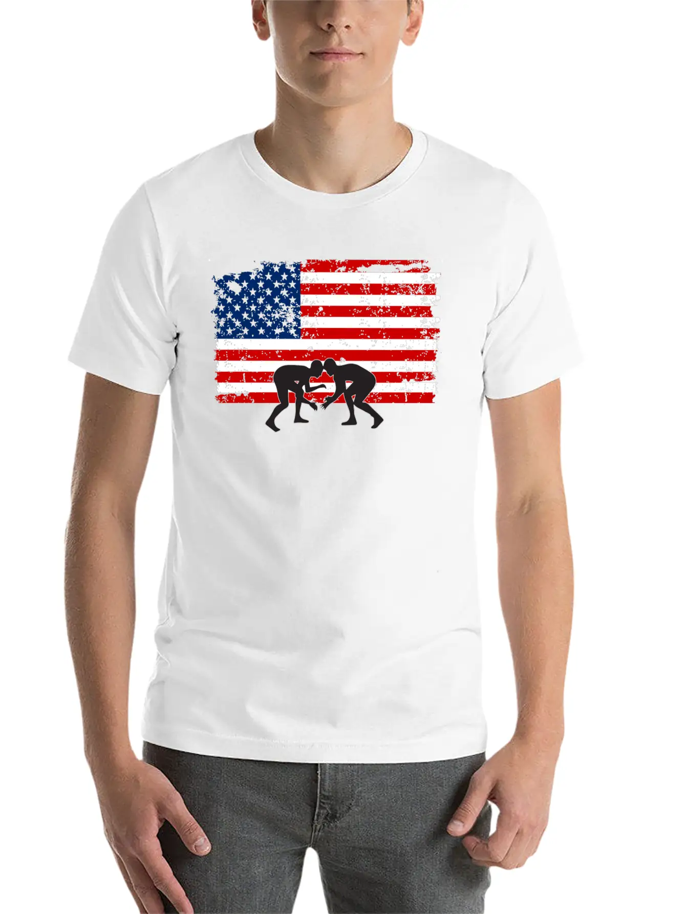 American Flag Wrestling Unisex Short Sleeve Soft Cotton T-Shirt – Casual Everyday Wear