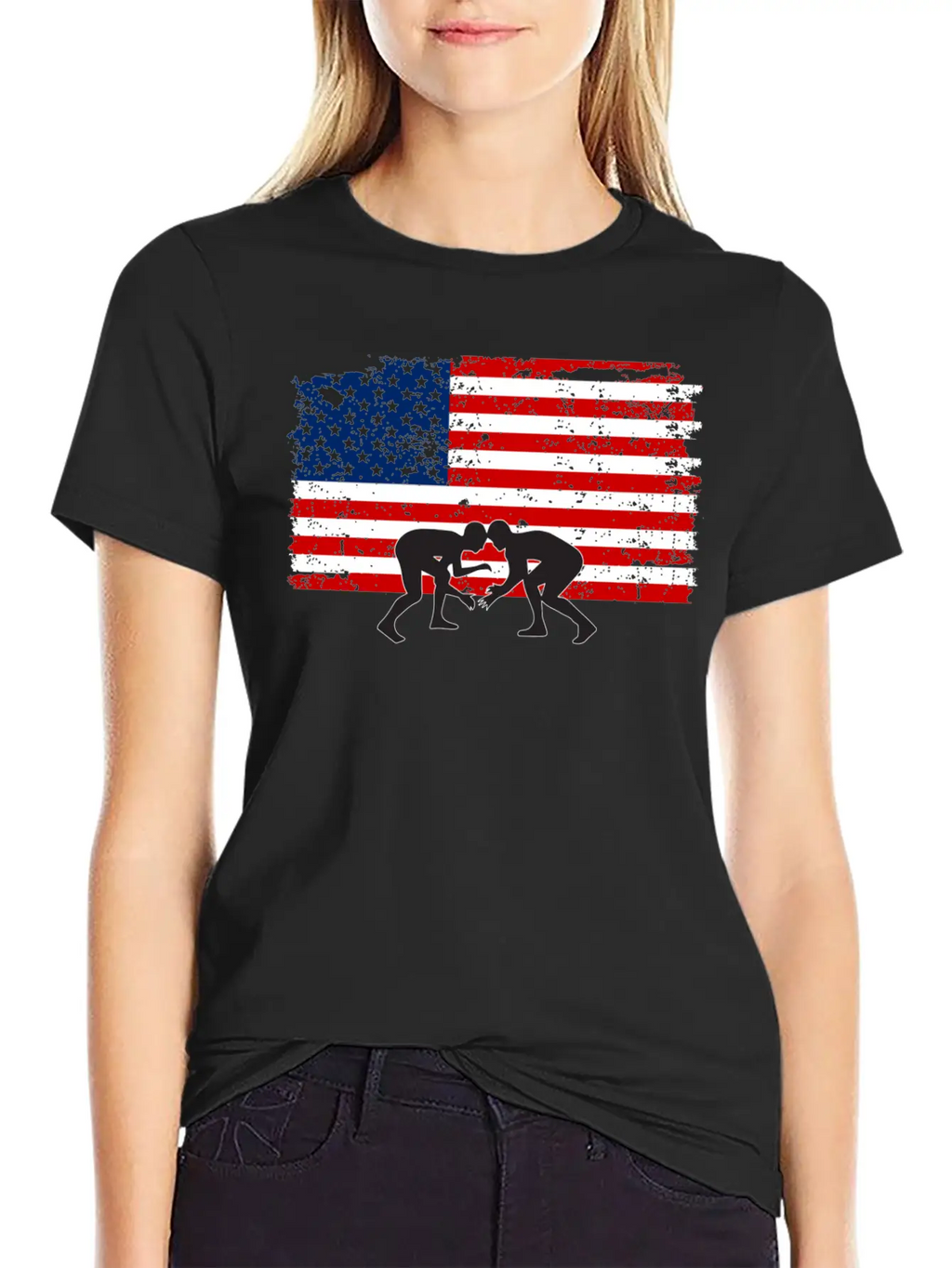 American Flag Wrestling Unisex Short Sleeve Soft Cotton T-Shirt – Casual Everyday Wear
