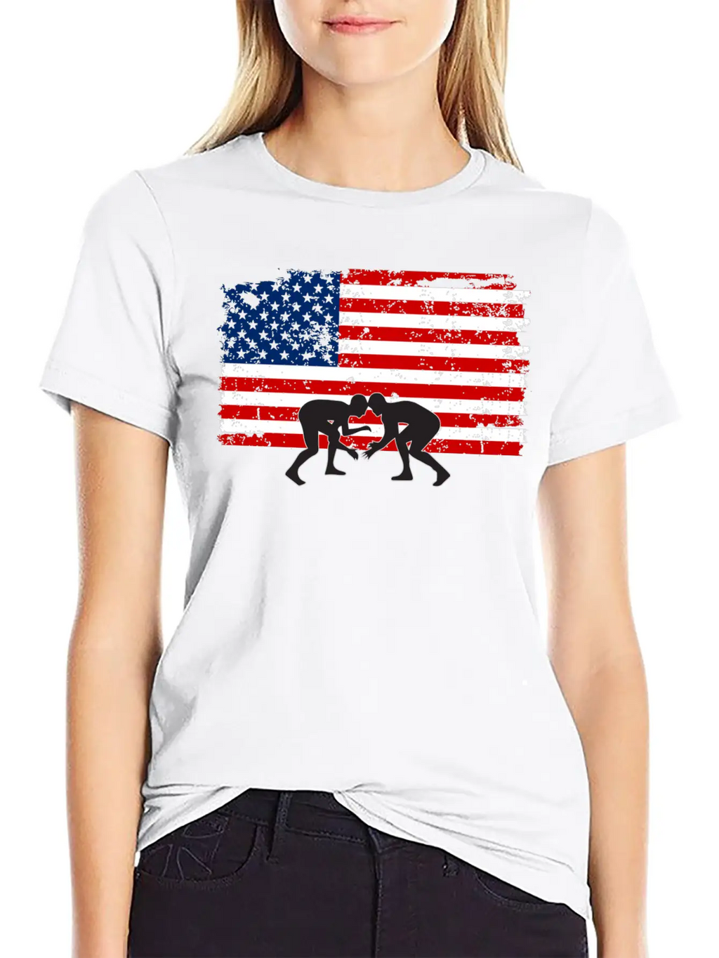 American Flag Wrestling Unisex Short Sleeve Soft Cotton T-Shirt – Casual Everyday Wear