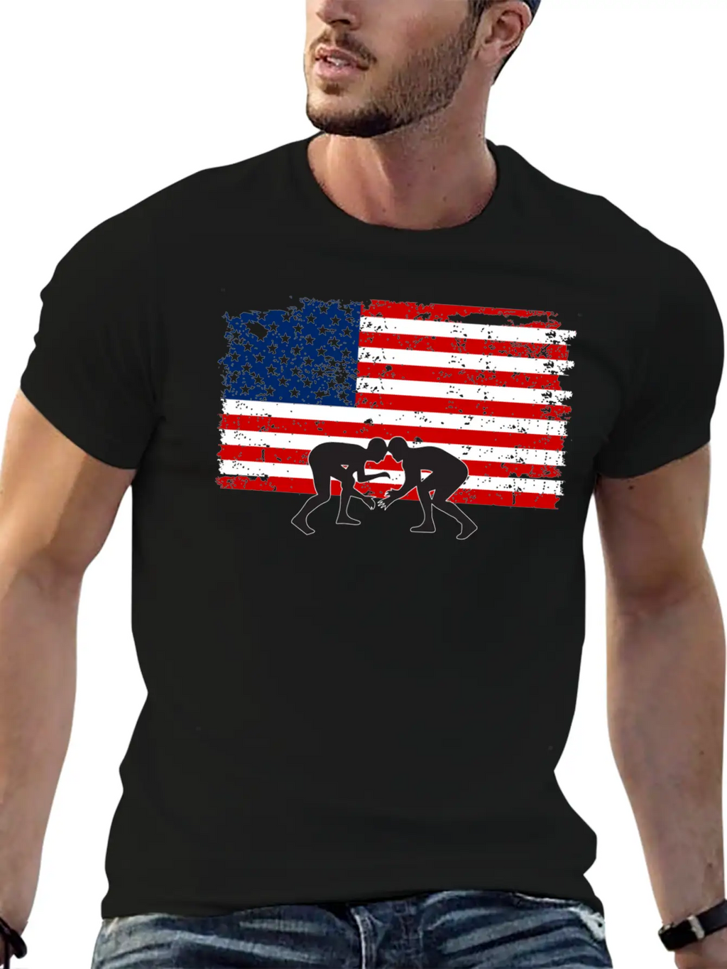 American Flag Wrestling Unisex Short Sleeve Soft Cotton T-Shirt – Casual Everyday Wear