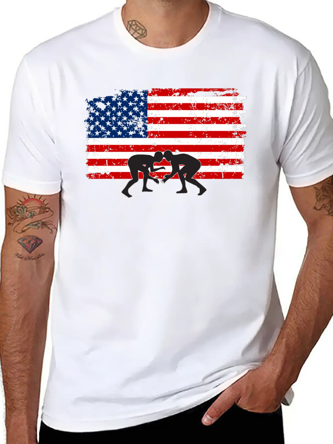 American Flag Wrestling Unisex Short Sleeve Soft Cotton T-Shirt – Casual Everyday Wear