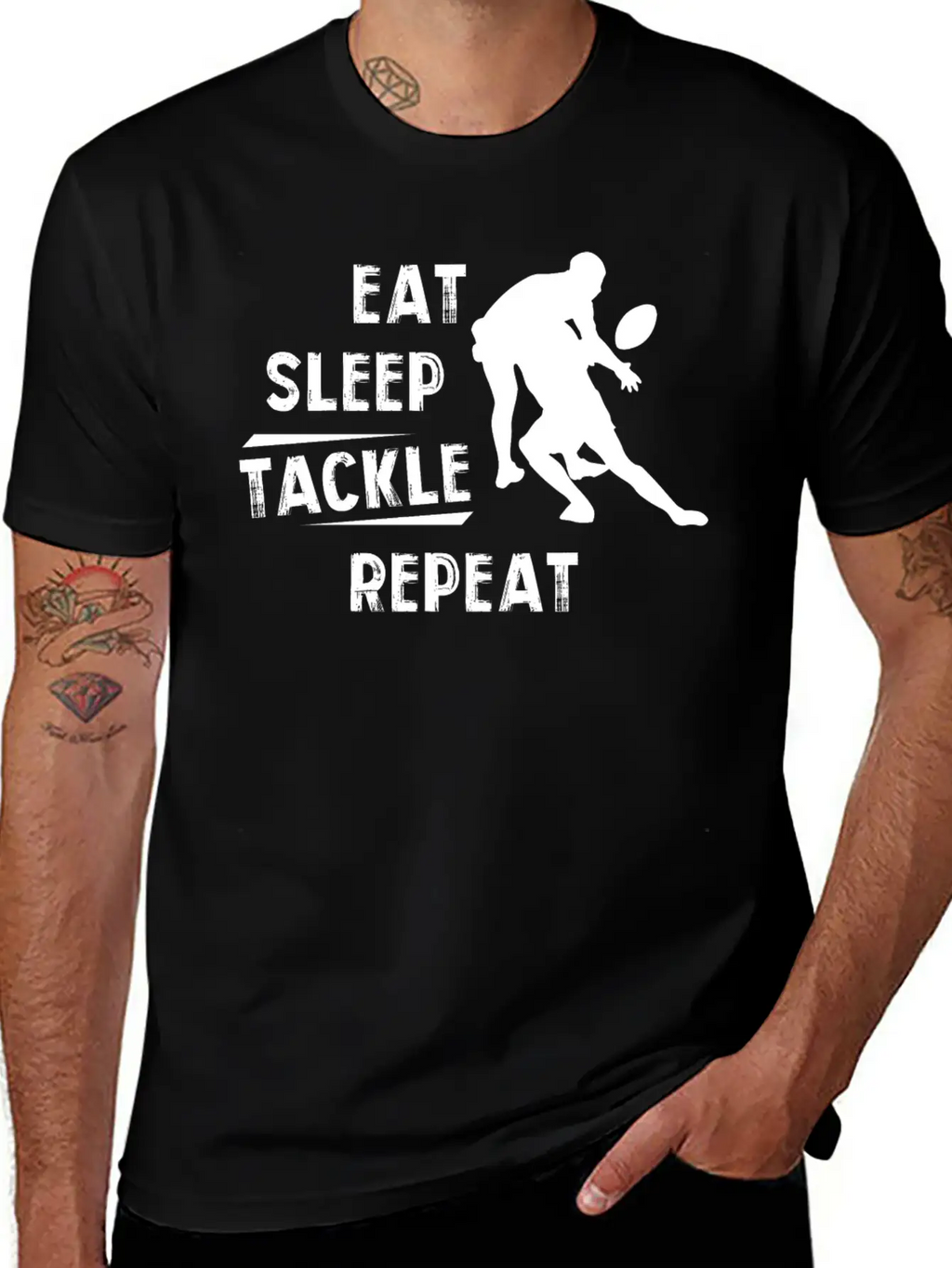 American Football Eat Sleep Tackle Repeat Unisex Short Sleeve Soft Cotton T-Shirt – Casual Everyday Wear