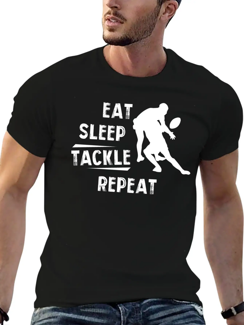 American Football Eat Sleep Tackle Repeat Unisex Short Sleeve Soft Cotton T-Shirt – Casual Everyday Wear