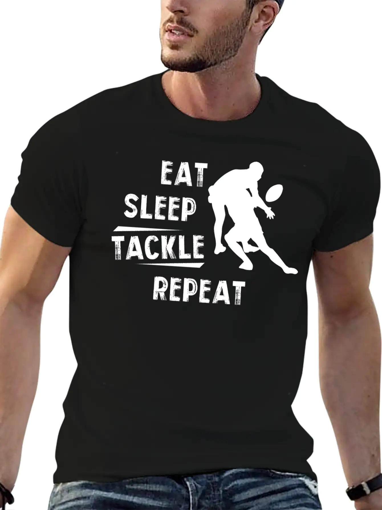 American Football Eat Sleep Tackle Repeat Unisex Short Sleeve Soft Cotton T-Shirt – Casual Everyday Wear