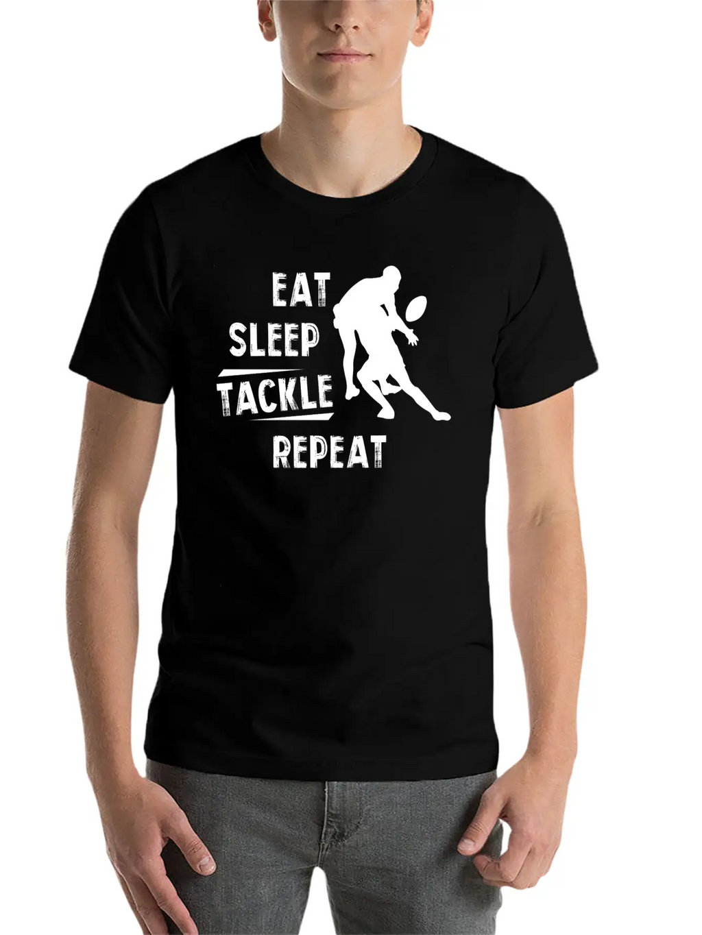 American Football Eat Sleep Tackle Repeat Unisex Short Sleeve Soft Cotton T-Shirt – Casual Everyday Wear