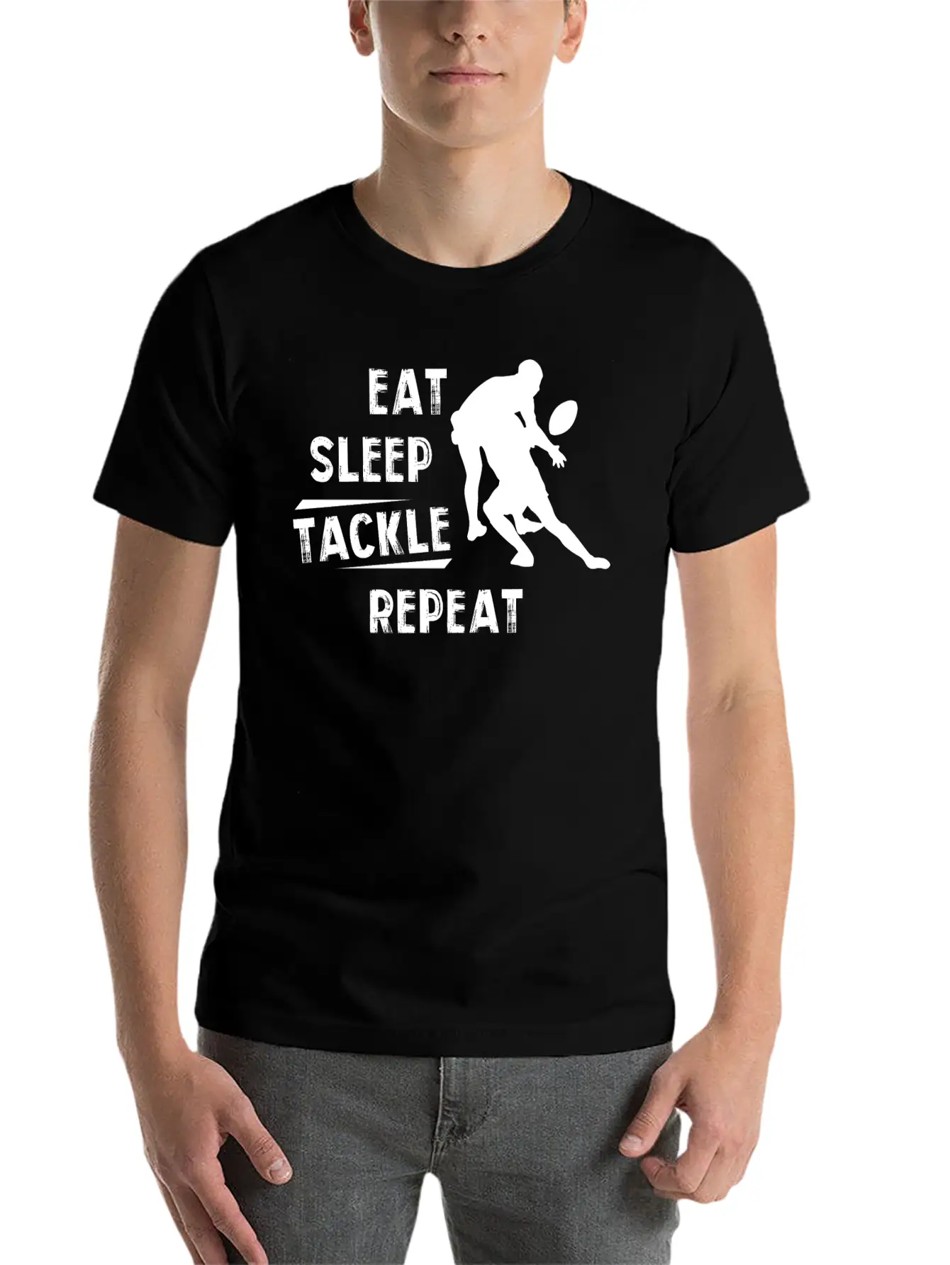 American Football Eat Sleep Tackle Repeat Unisex Short Sleeve Soft Cotton T-Shirt – Casual Everyday Wear