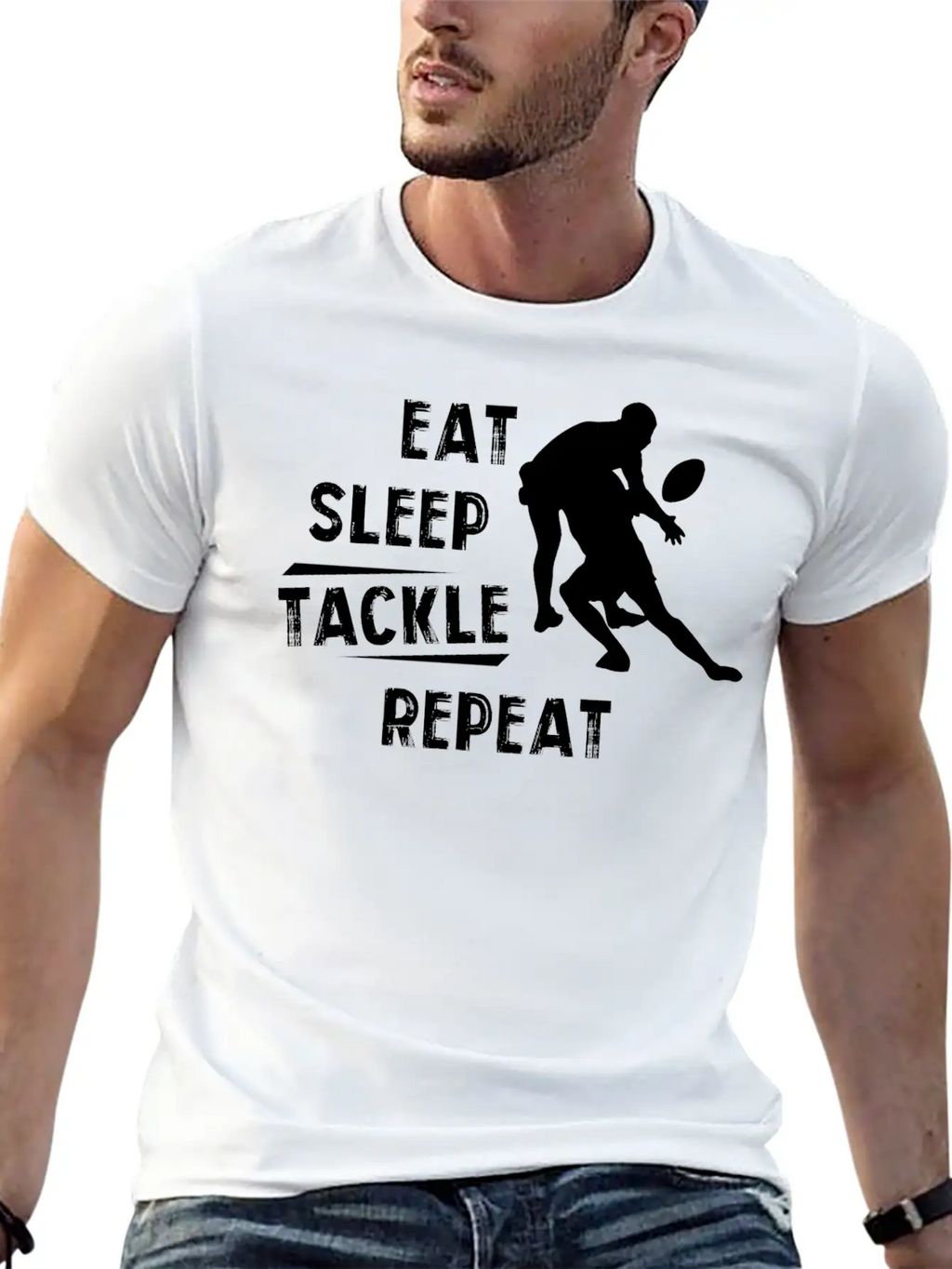 American Football Eat Sleep Tackle Repeat Unisex Short Sleeve Soft Cotton T-Shirt – Casual Everyday Wear